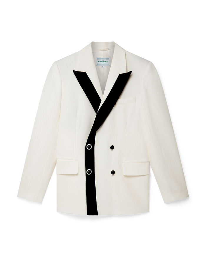 Off White Contrast Lapel Double Breasted Blazer