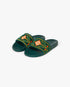 Women's Green Embroidered Terry Slides