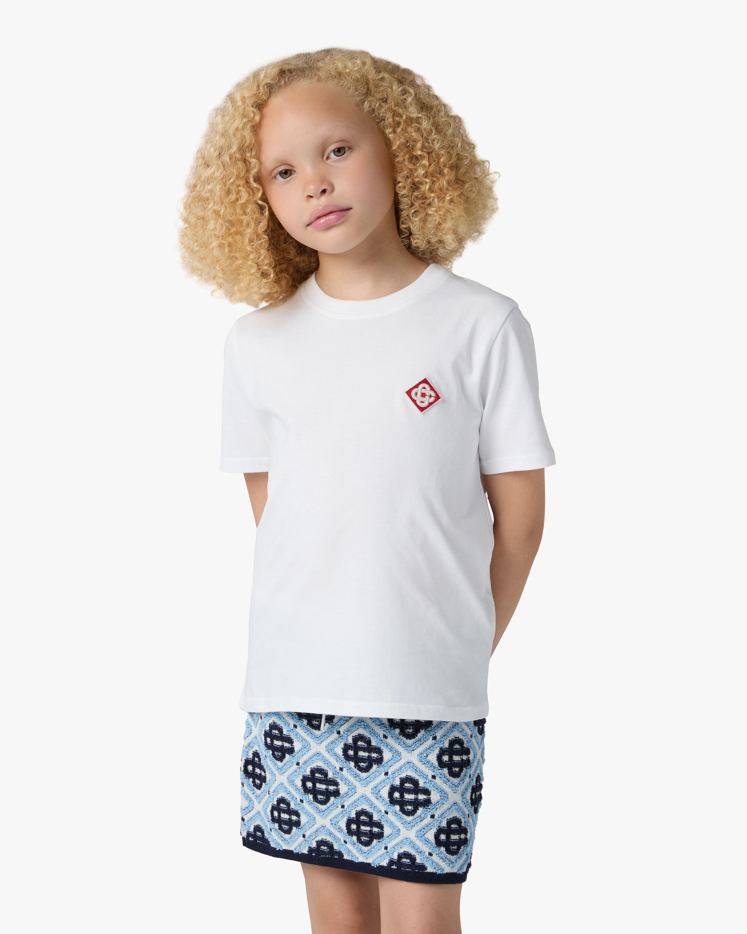 T-shirt à manches courtes blanc pour enfant avec logo losange