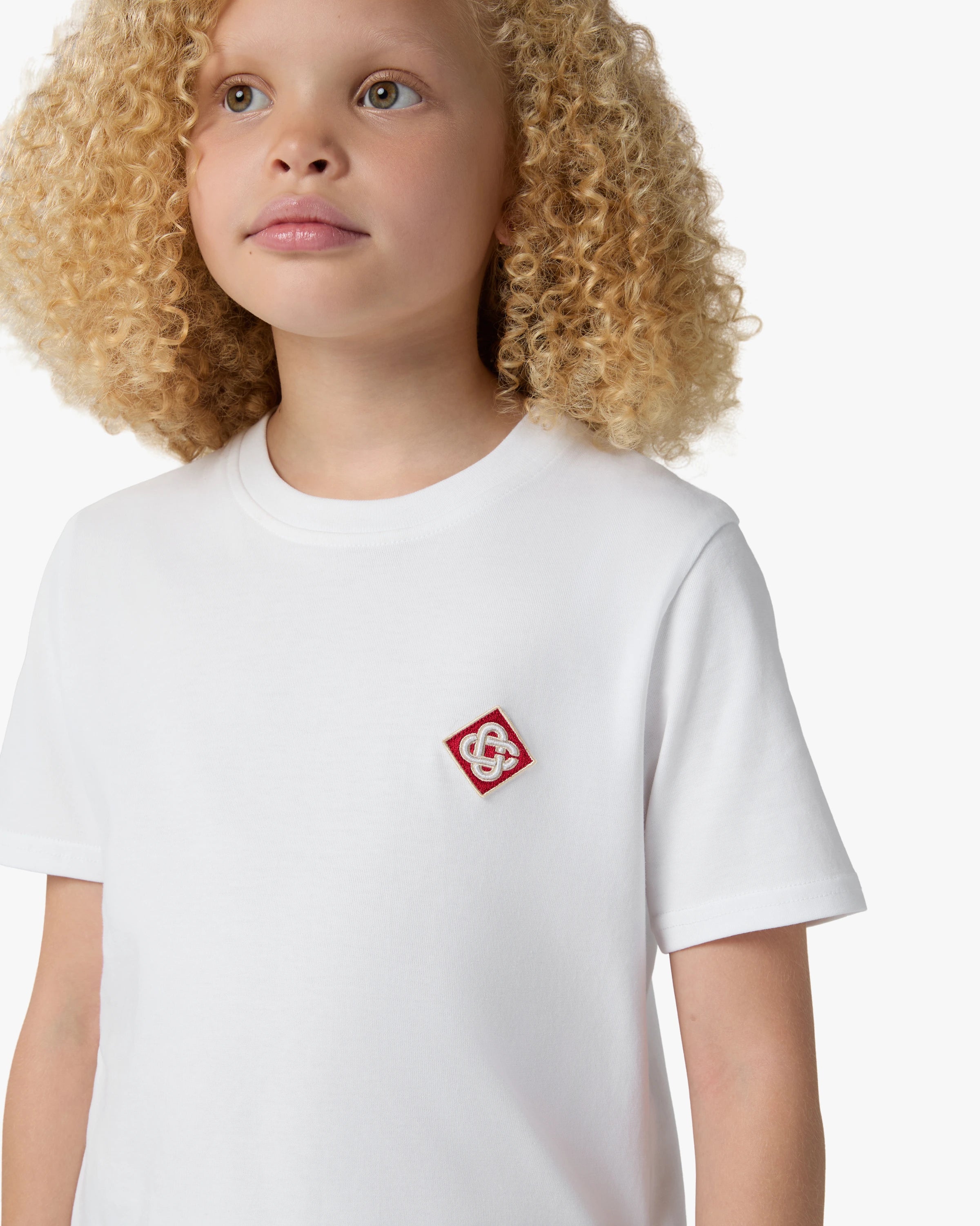 T-shirt à manches courtes blanc pour enfant avec logo losange
