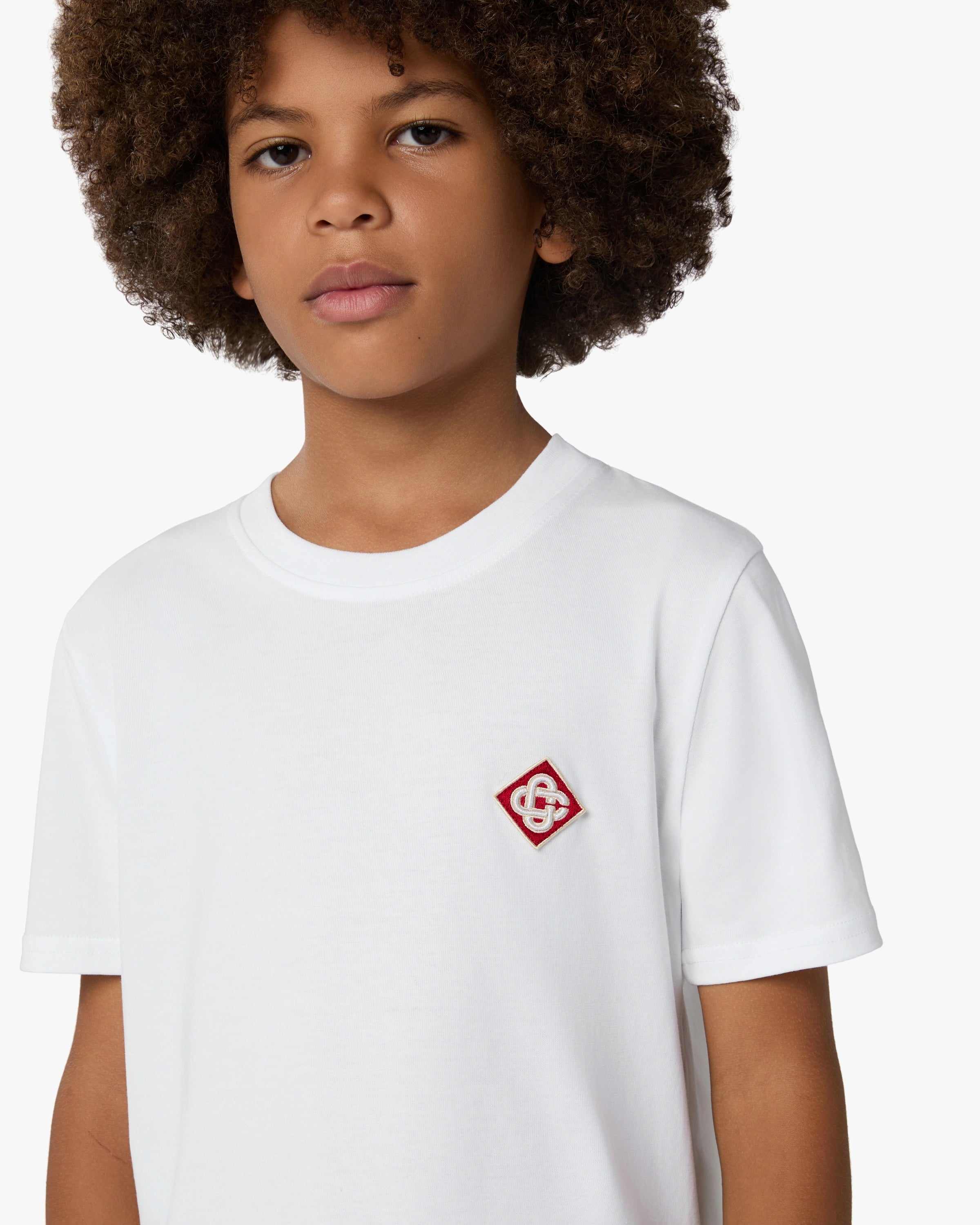 T-shirt à manches courtes blanc pour enfant avec logo losange
