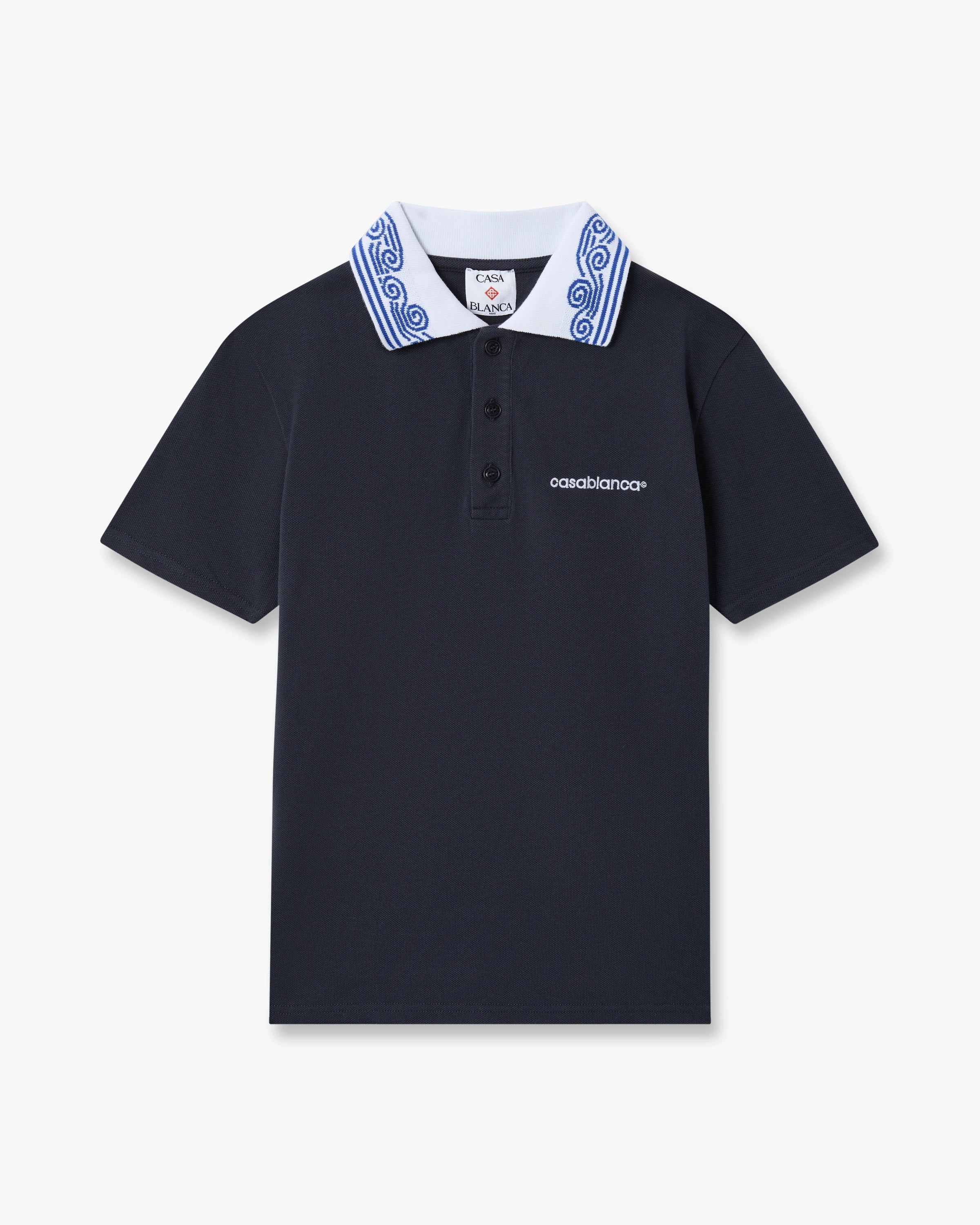 Children's Navy Wave Short Sleeve Polo Shirt