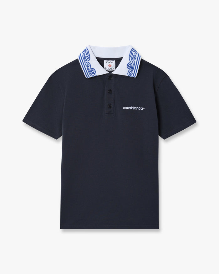 Children's Navy Wave Short Sleeve Polo Shirt