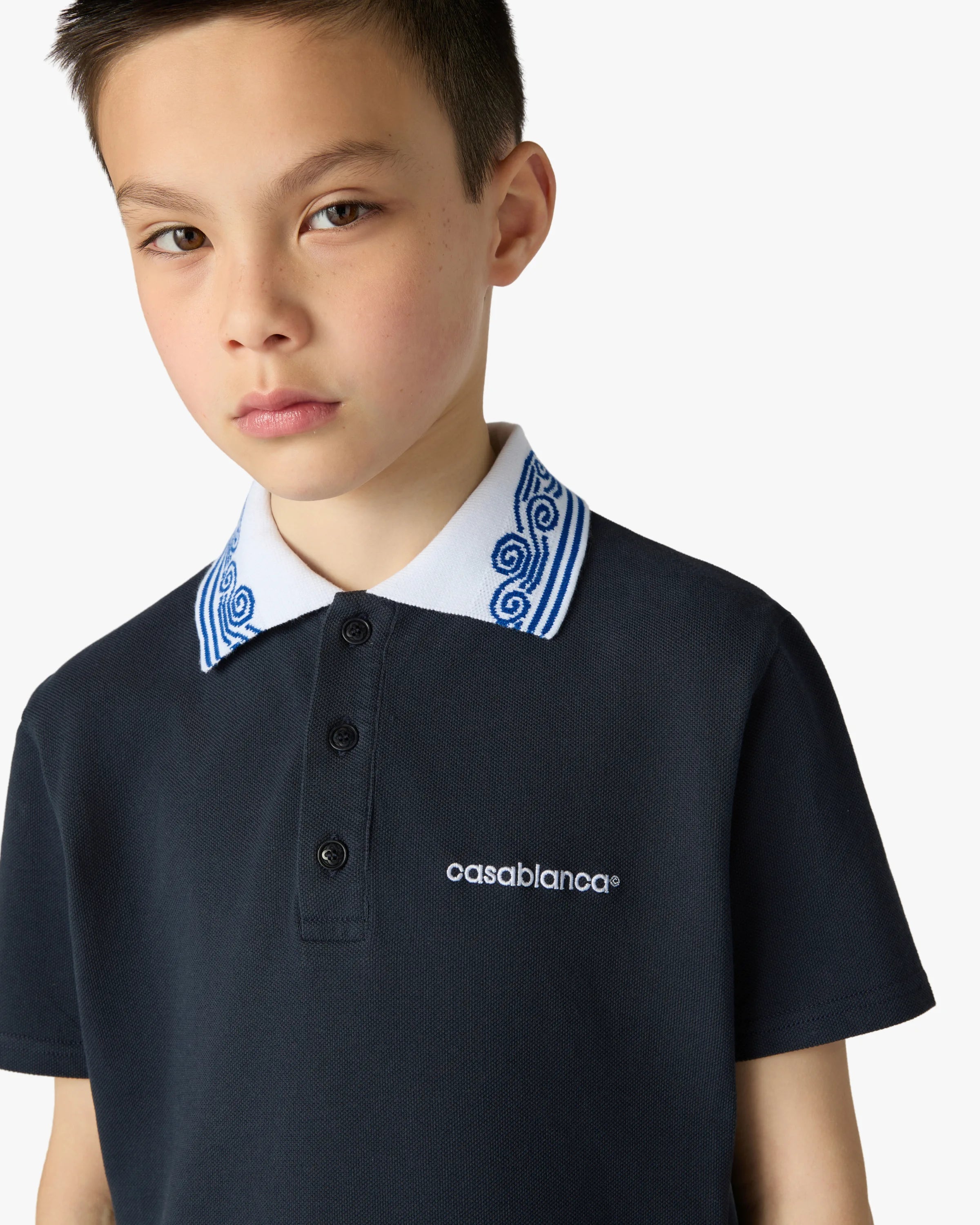 Children's Navy Wave Short Sleeve Polo Shirt
