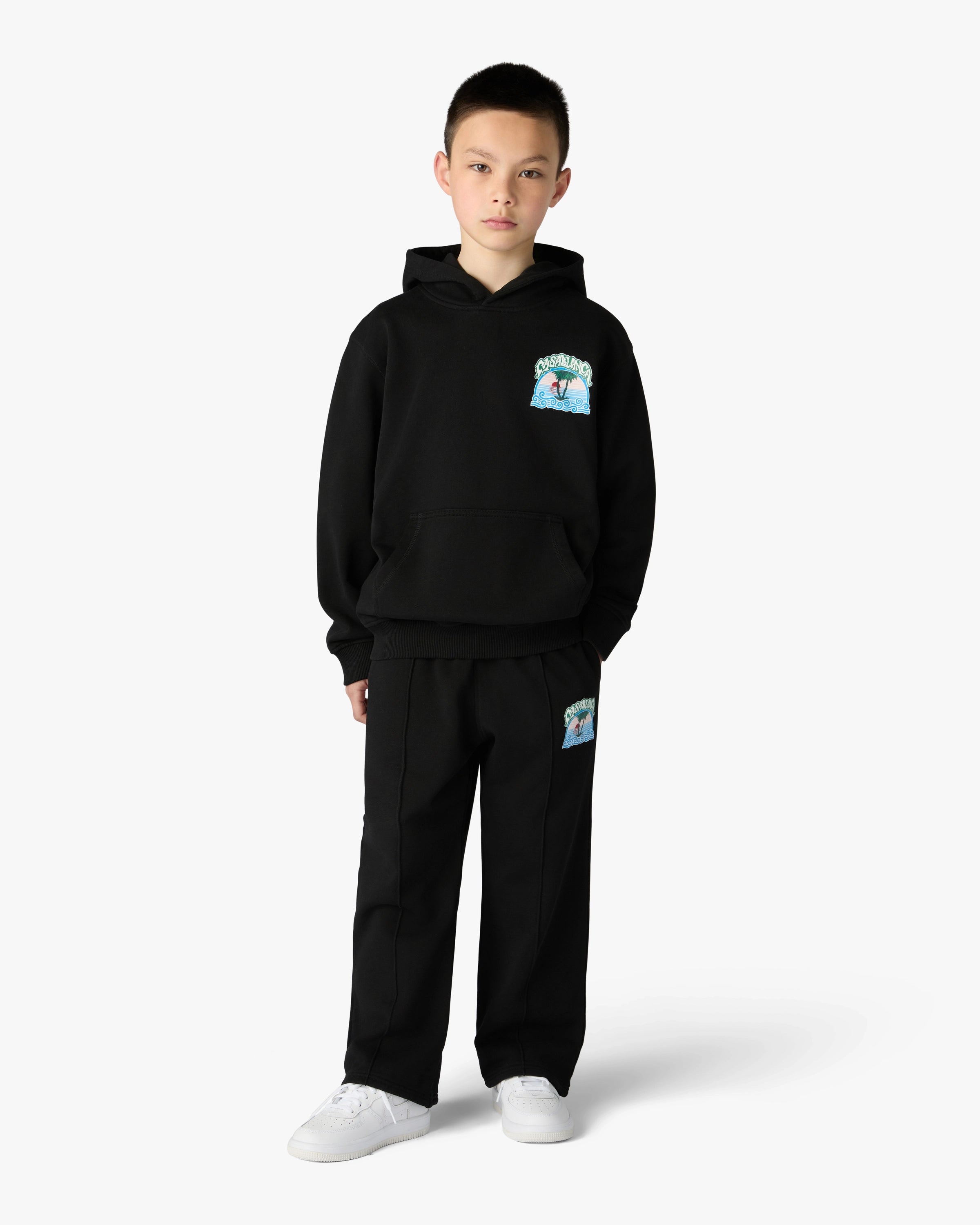 Children's Black Palm Tree Emblem Hooded Sweatshirt