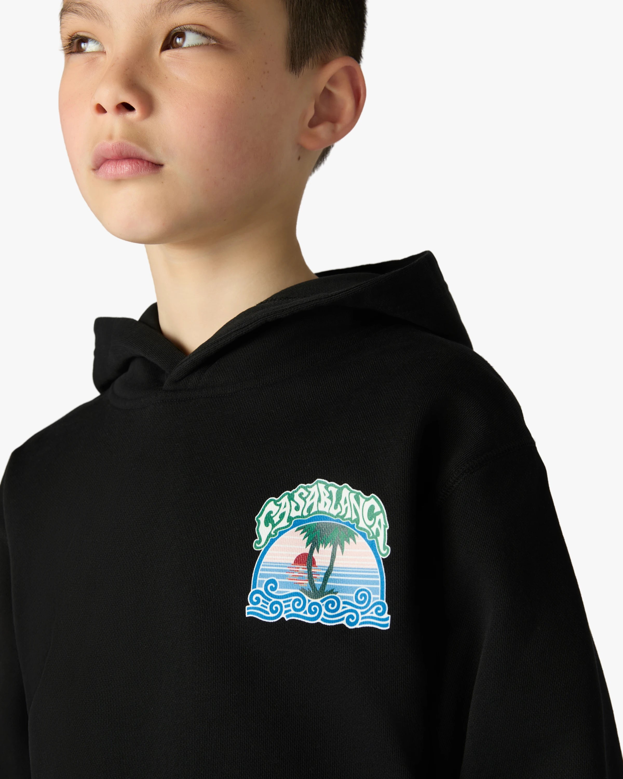 Children's Black Palm Tree Emblem Hooded Sweatshirt