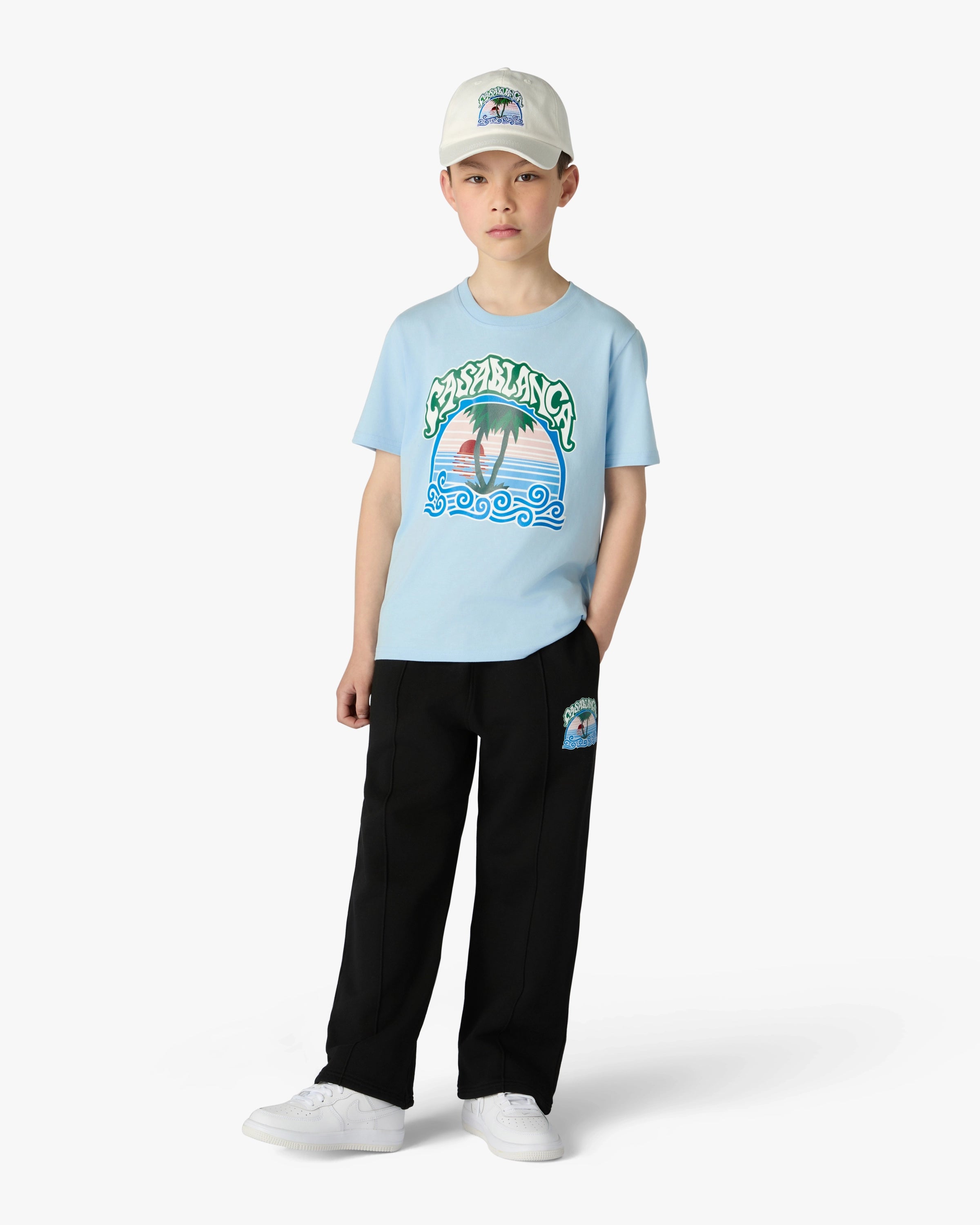 Children's Blue Palm Tree Emblem Short Sleeve T-Shirt