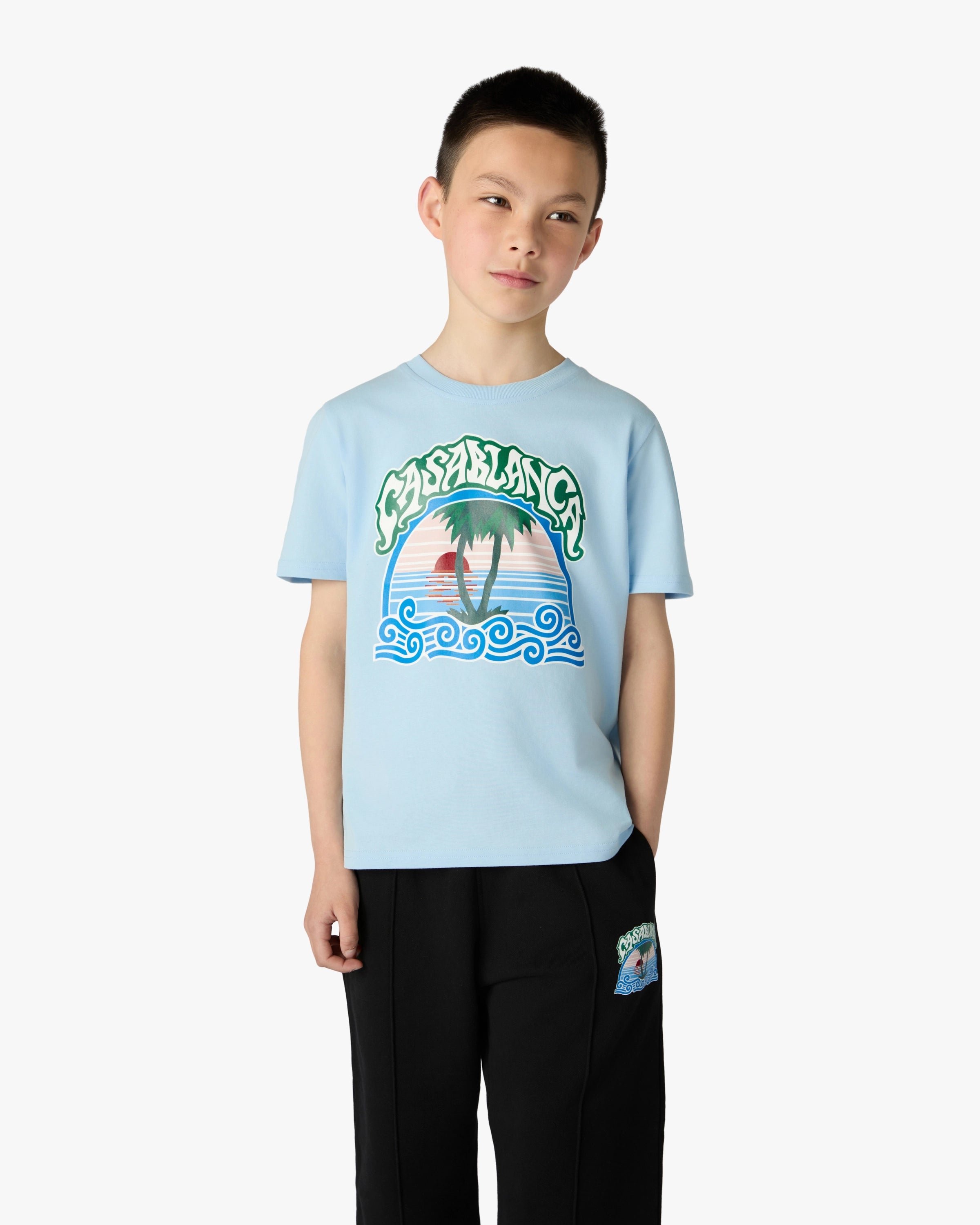 Children's Blue Palm Tree Emblem Short Sleeve T-Shirt