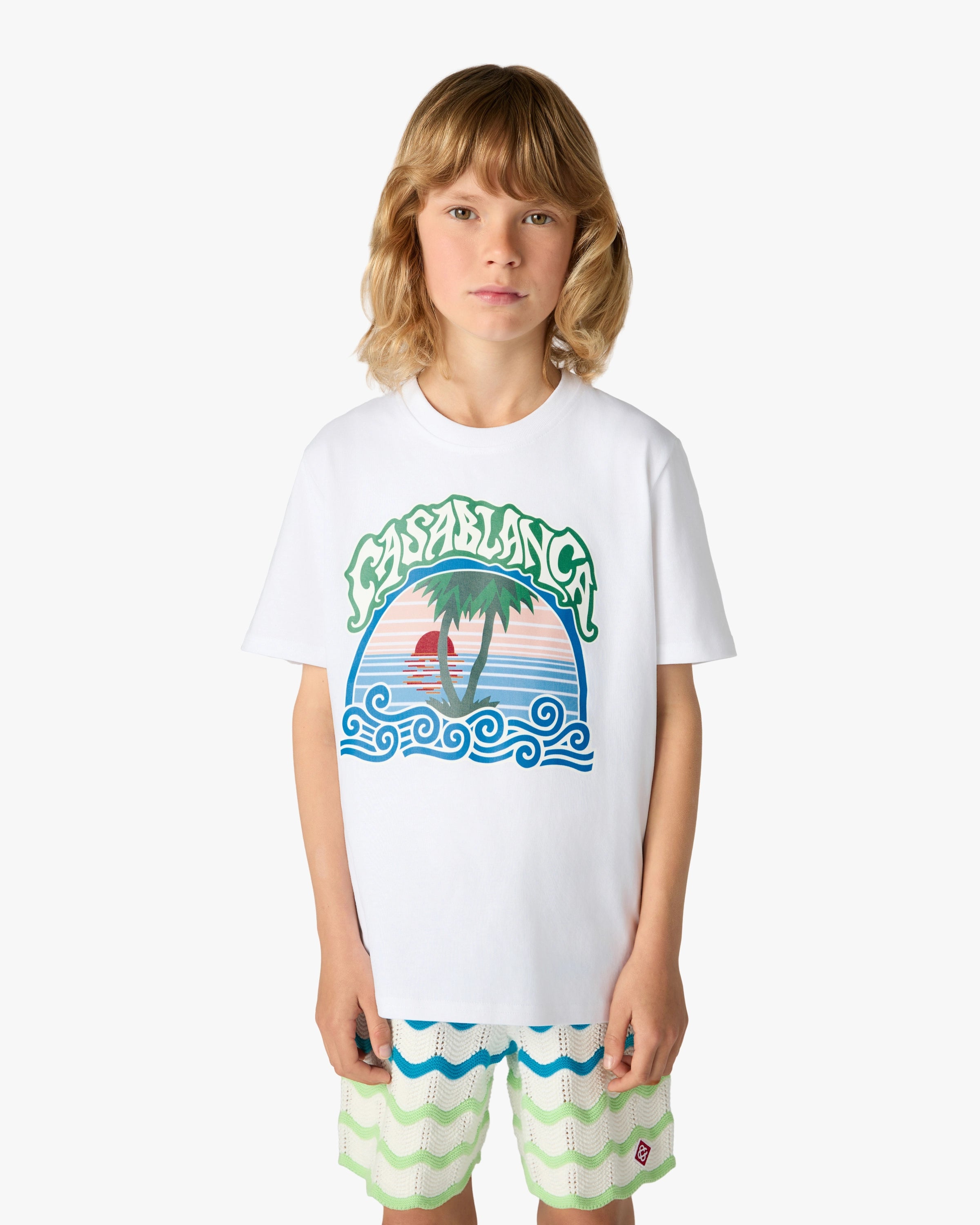 Children's White Palm Tree Emblem Short Sleeve T-Shirt