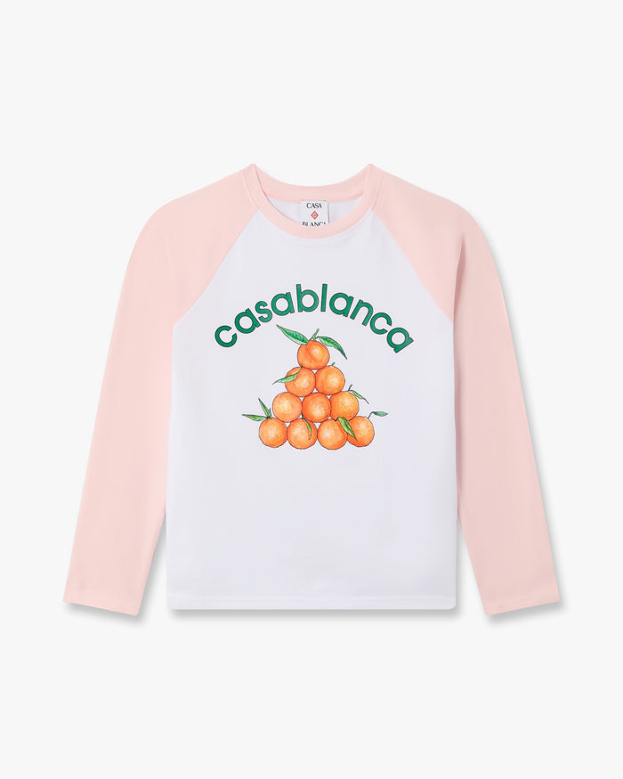T-shirt de baseball à manches longues blanc et rose pour enfant Oranges