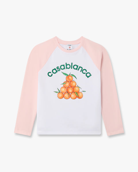 Children's White & Pink Oranges Baseball Long Sleeve T-Shirt