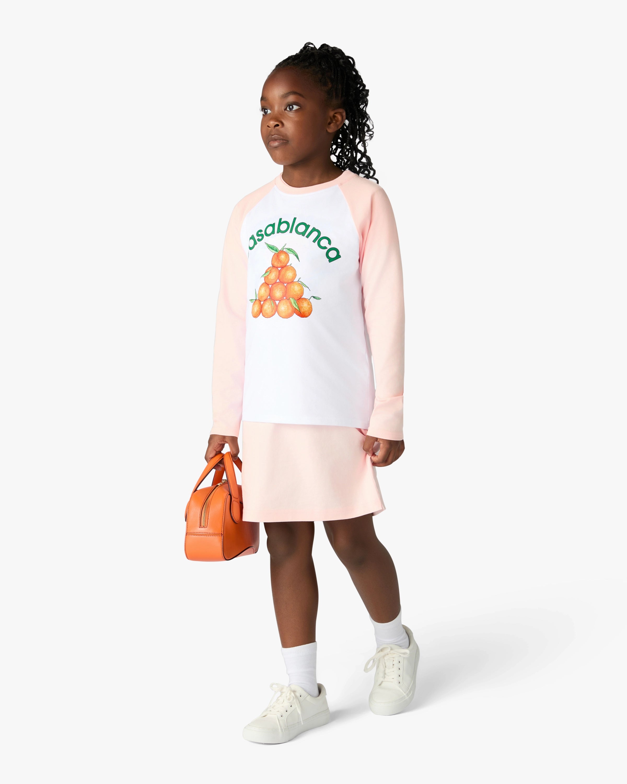 T-shirt de baseball à manches longues blanc et rose pour enfant Oranges