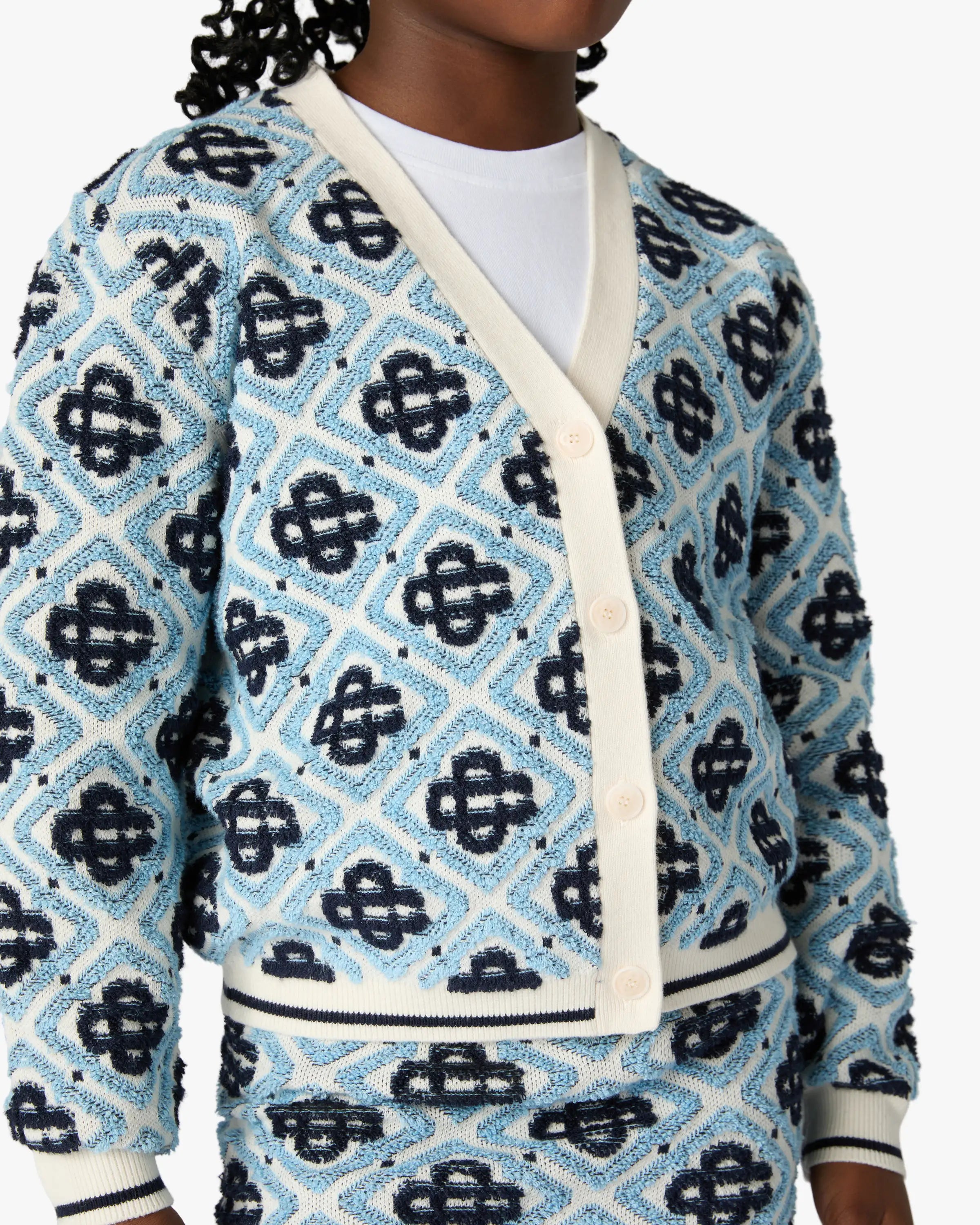 Children's Blue Monogram Knit Cardigan