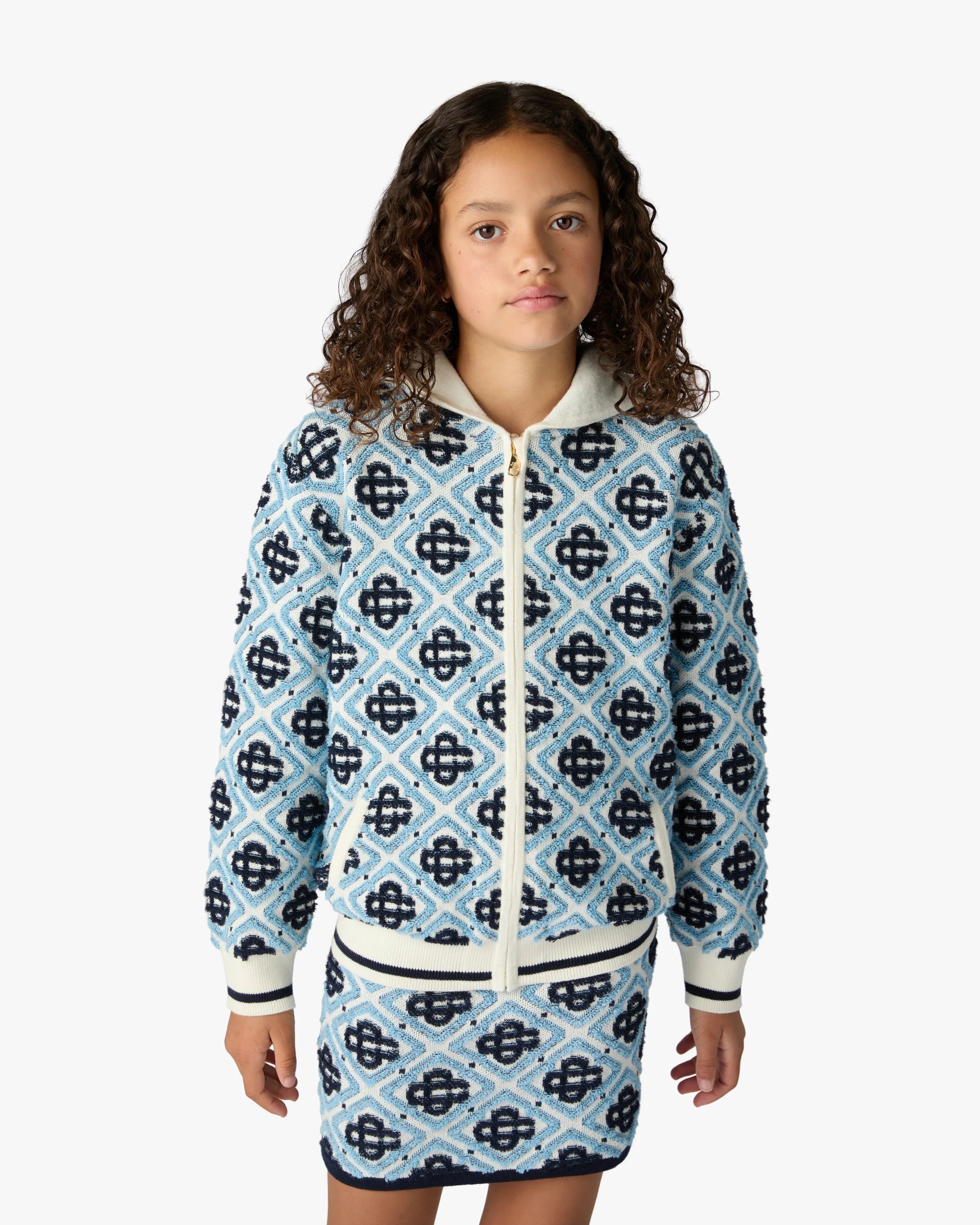 Children's Blue Monogram Zip-Up Hooded Sweatshirt