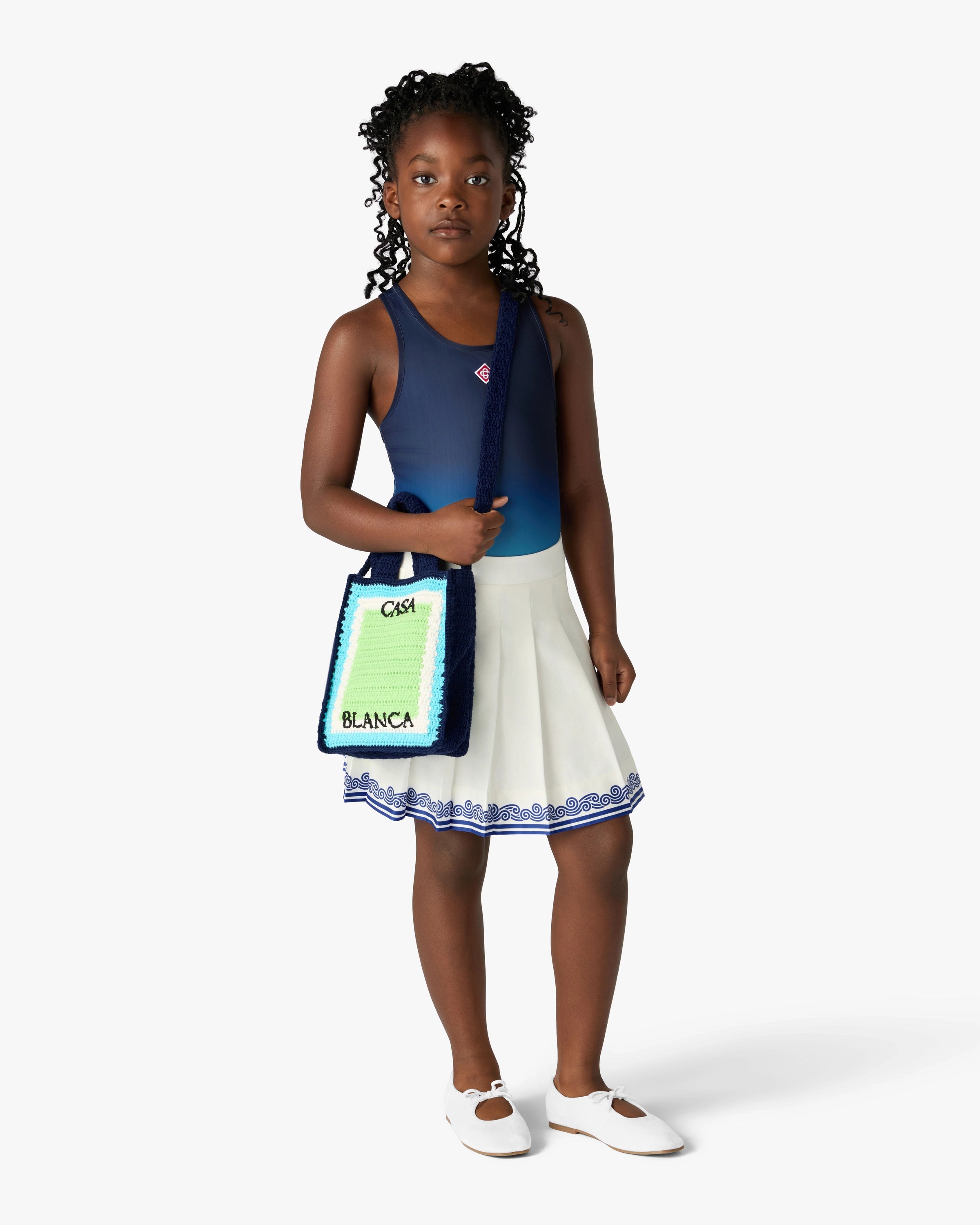 Children's White Wave Laurel Pleated Skirt