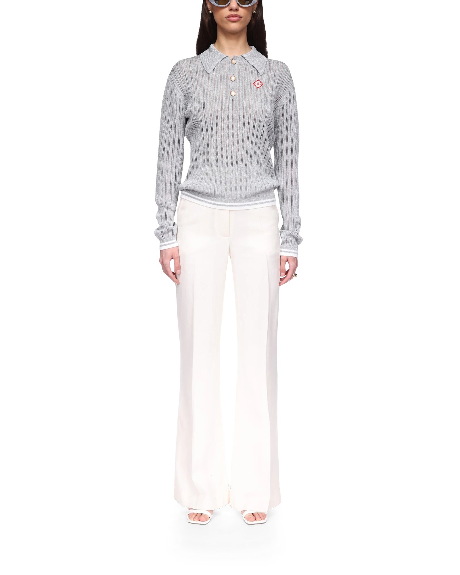 Silver Long Sleeve Polo Shirt