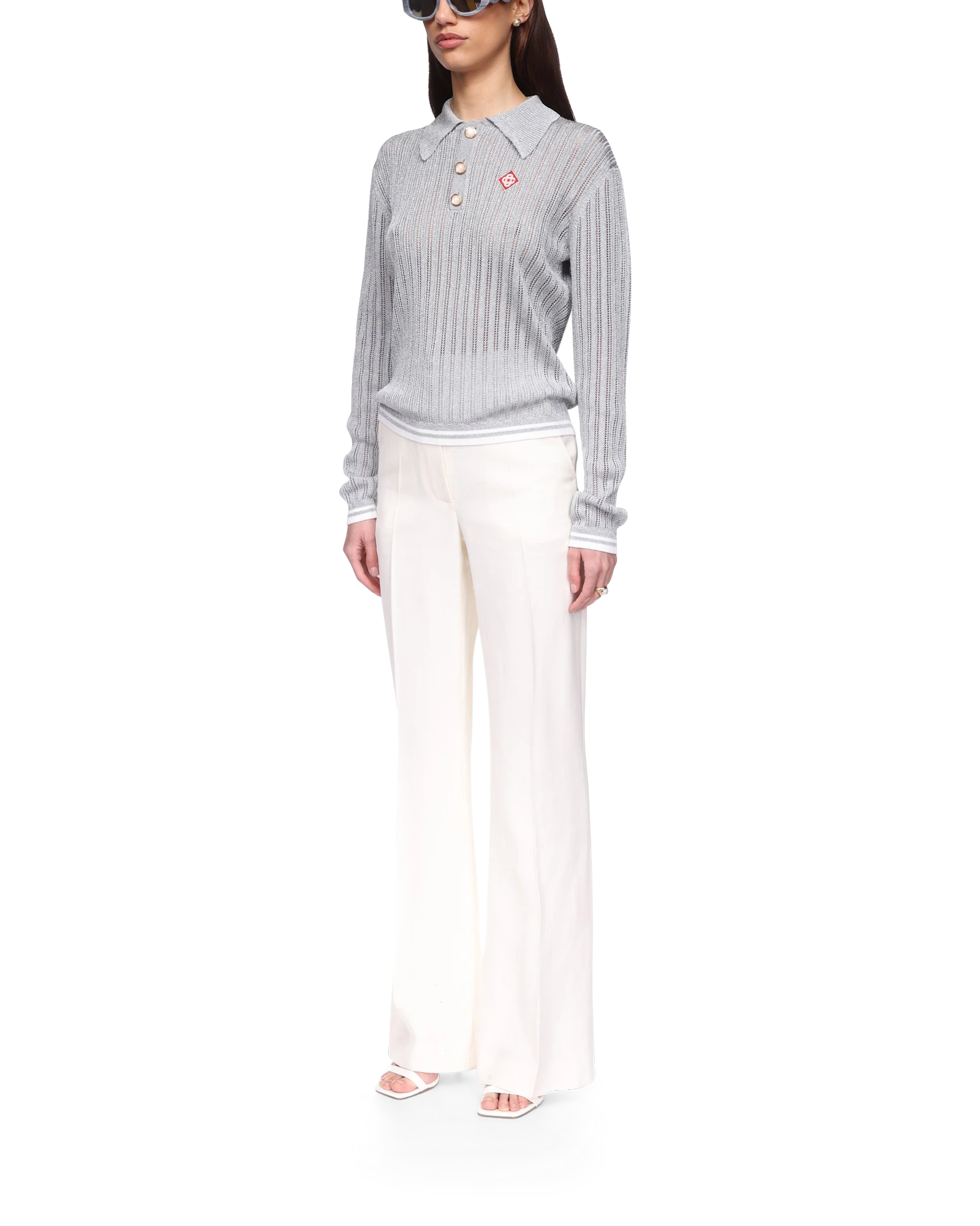 Silver Long Sleeve Polo Shirt