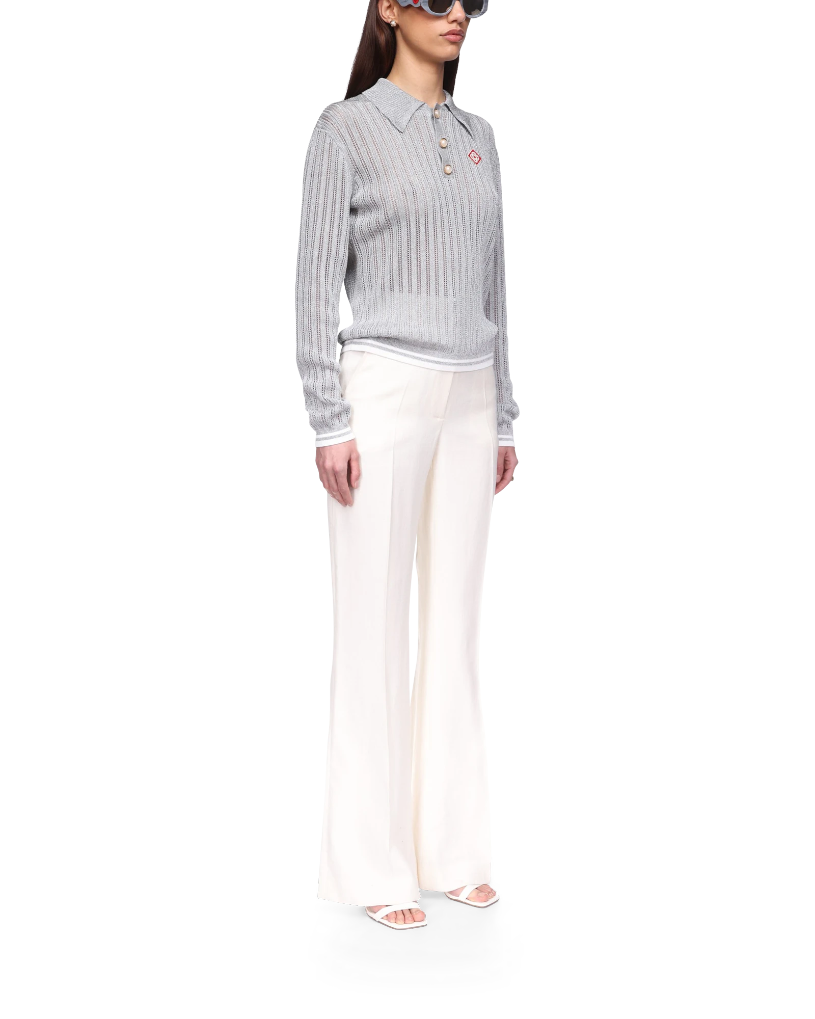 Silver Long Sleeve Polo Shirt