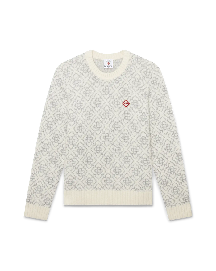 Pull à col rond en mohair mélangé à monogramme argenté