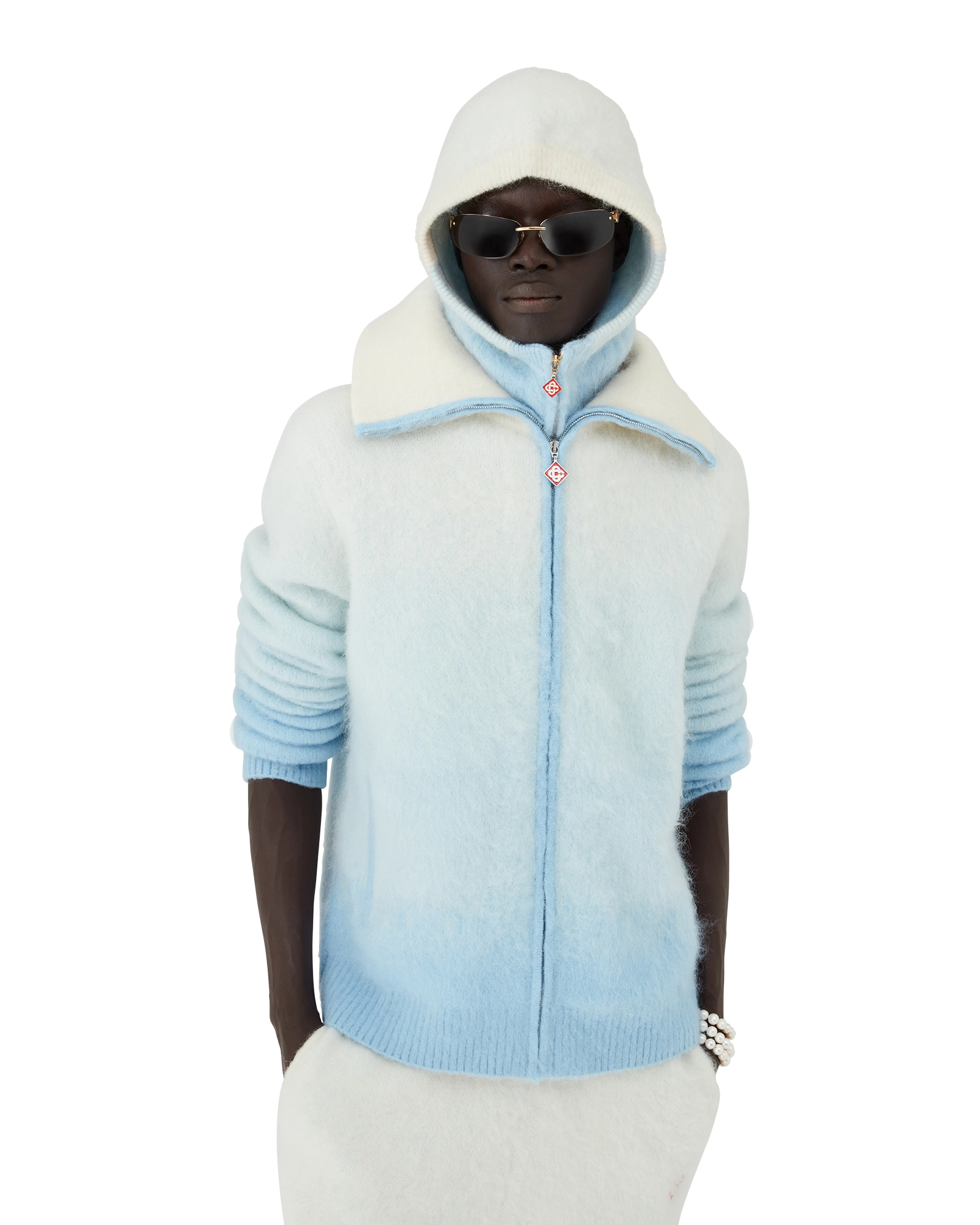 Fluffy Gradient Mohair Zip Jacket