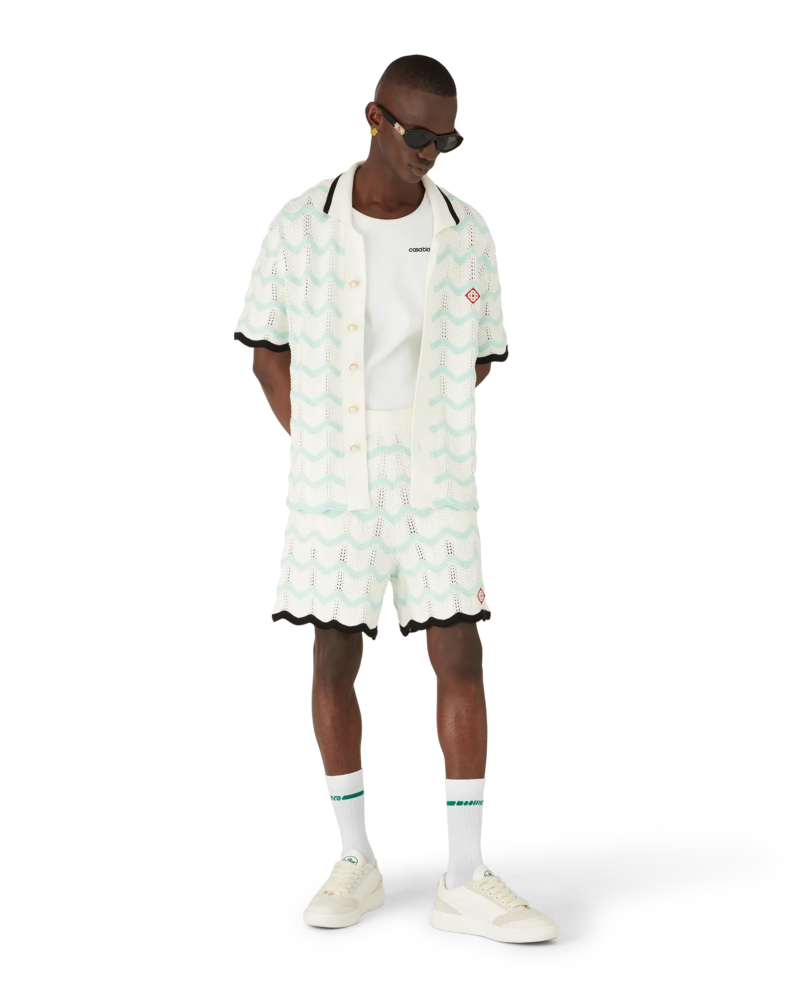 Gradient Wave Cotton Crochet Short Sleeve Shirt