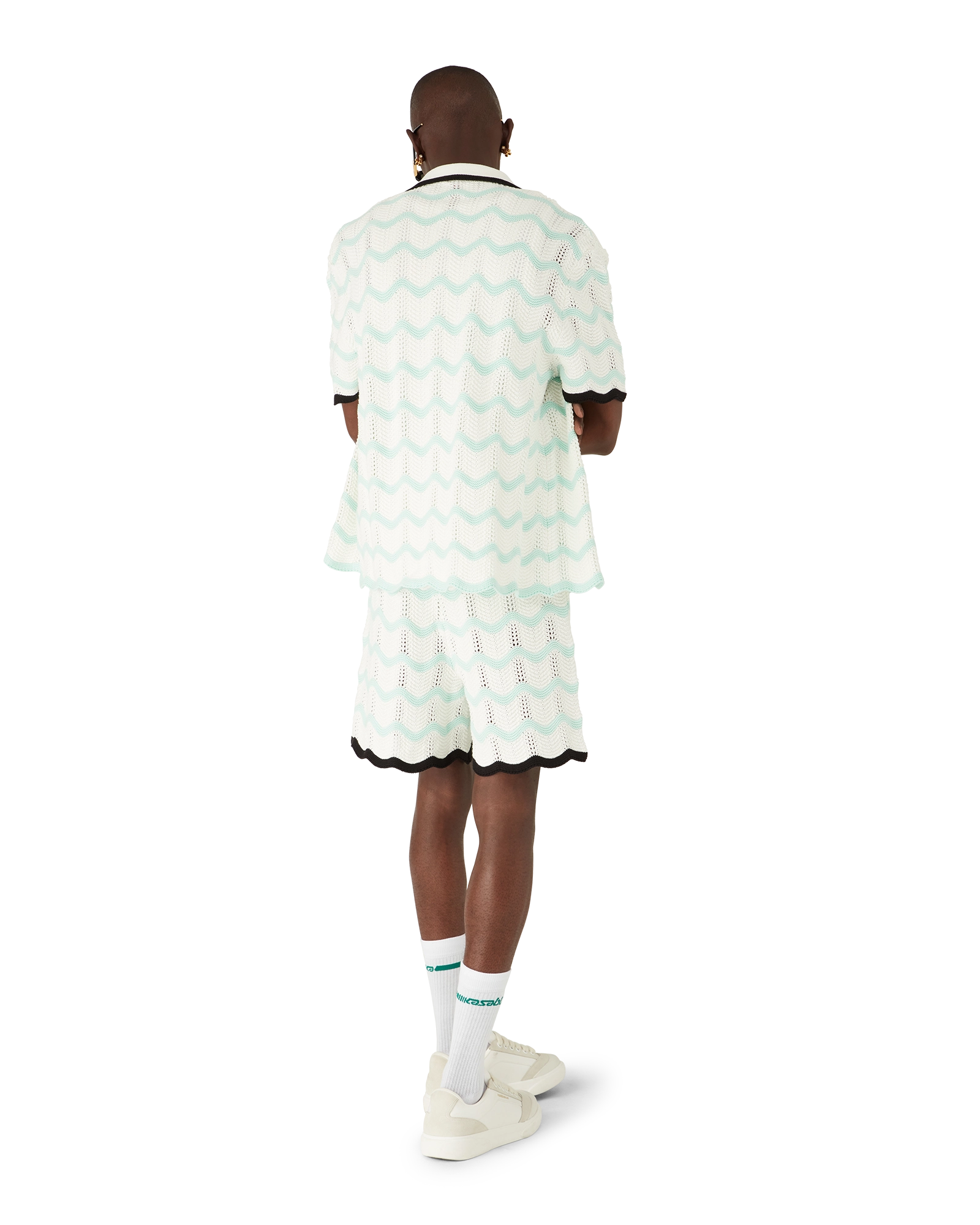 Gradient Wave Cotton Crochet Short Sleeve Shirt