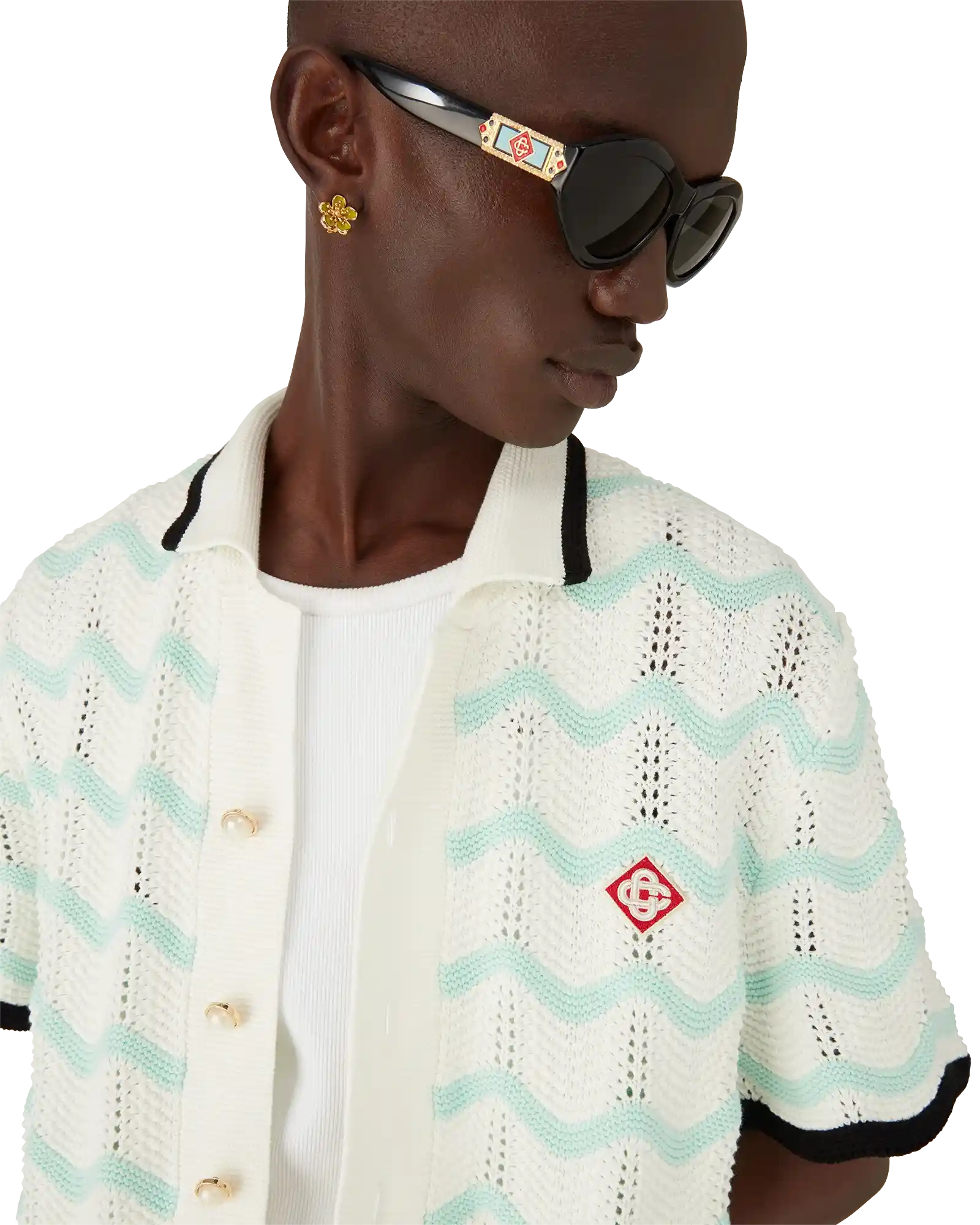 Gradient Wave Cotton Crochet Short Sleeve Shirt