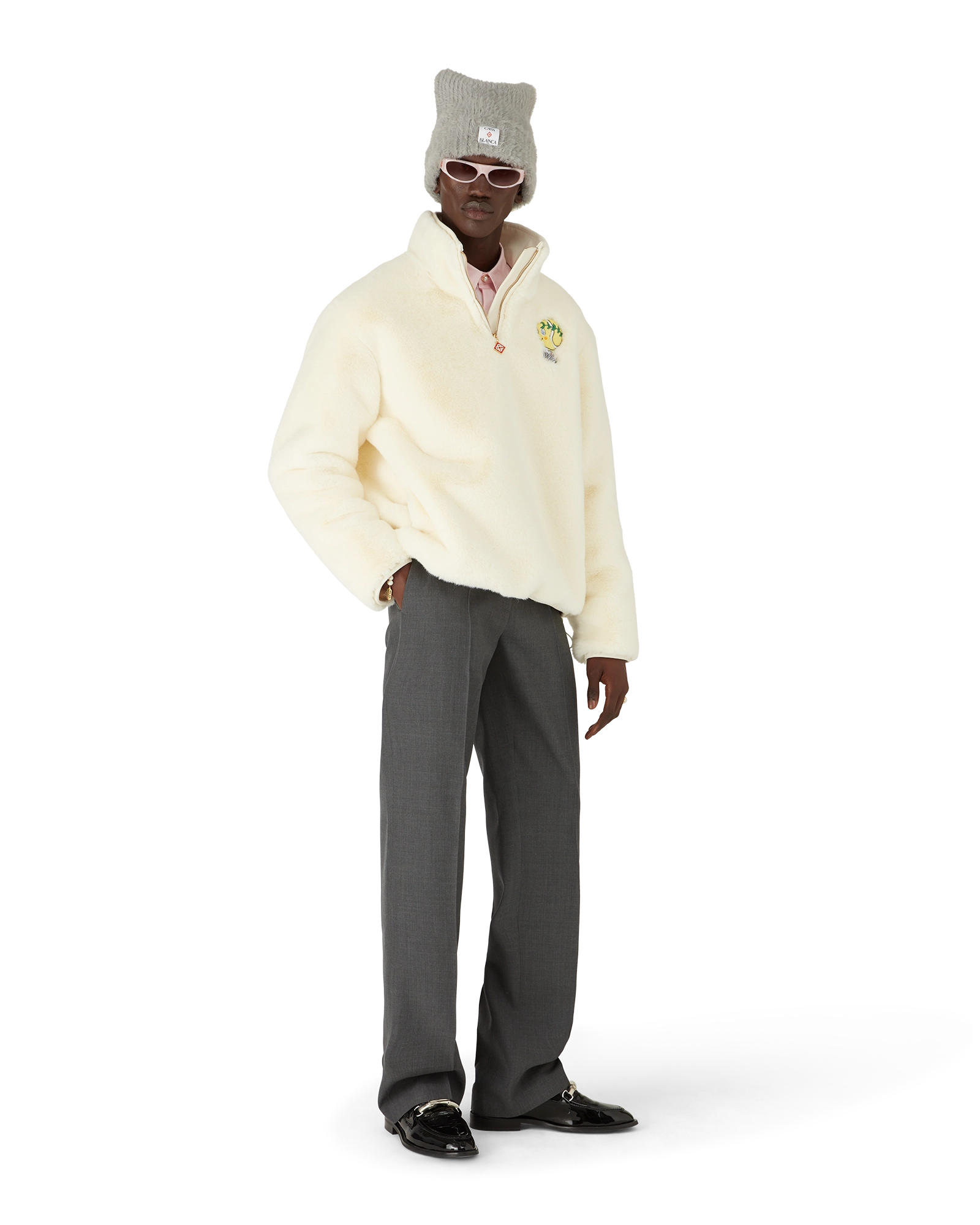 Tennis Mascot Quarter Zip Faux Fur Jacket