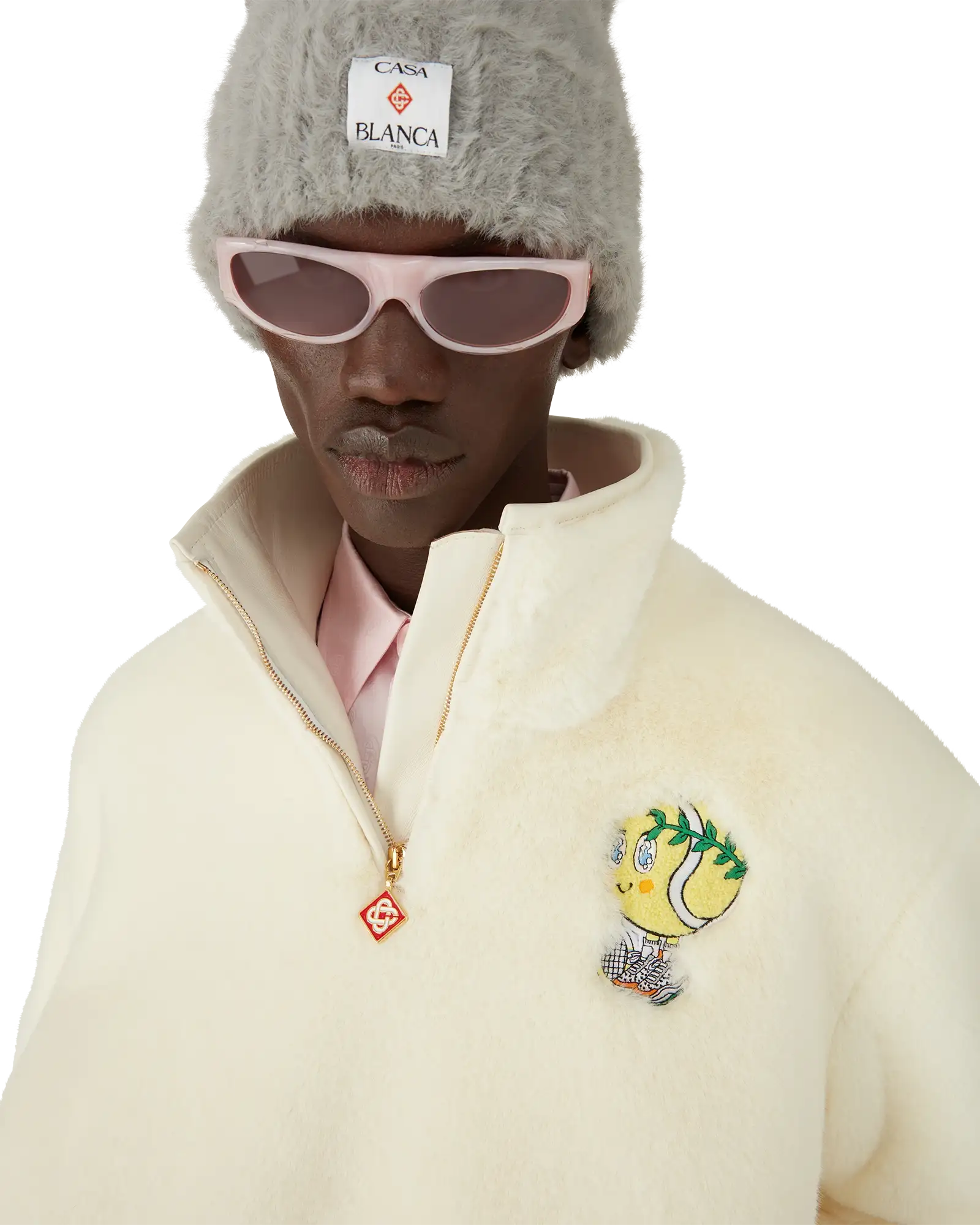 Tennis Mascot Quarter Zip Faux Fur Jacket