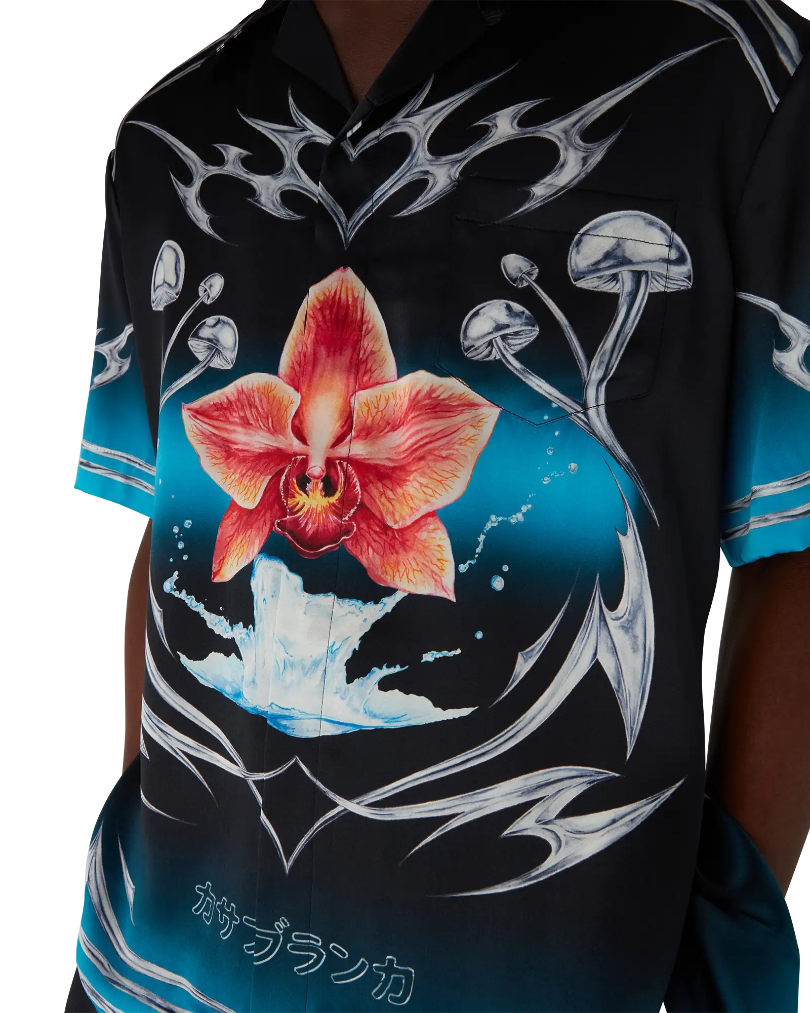 Blades  Short Sleeve Silk Satin Shirt