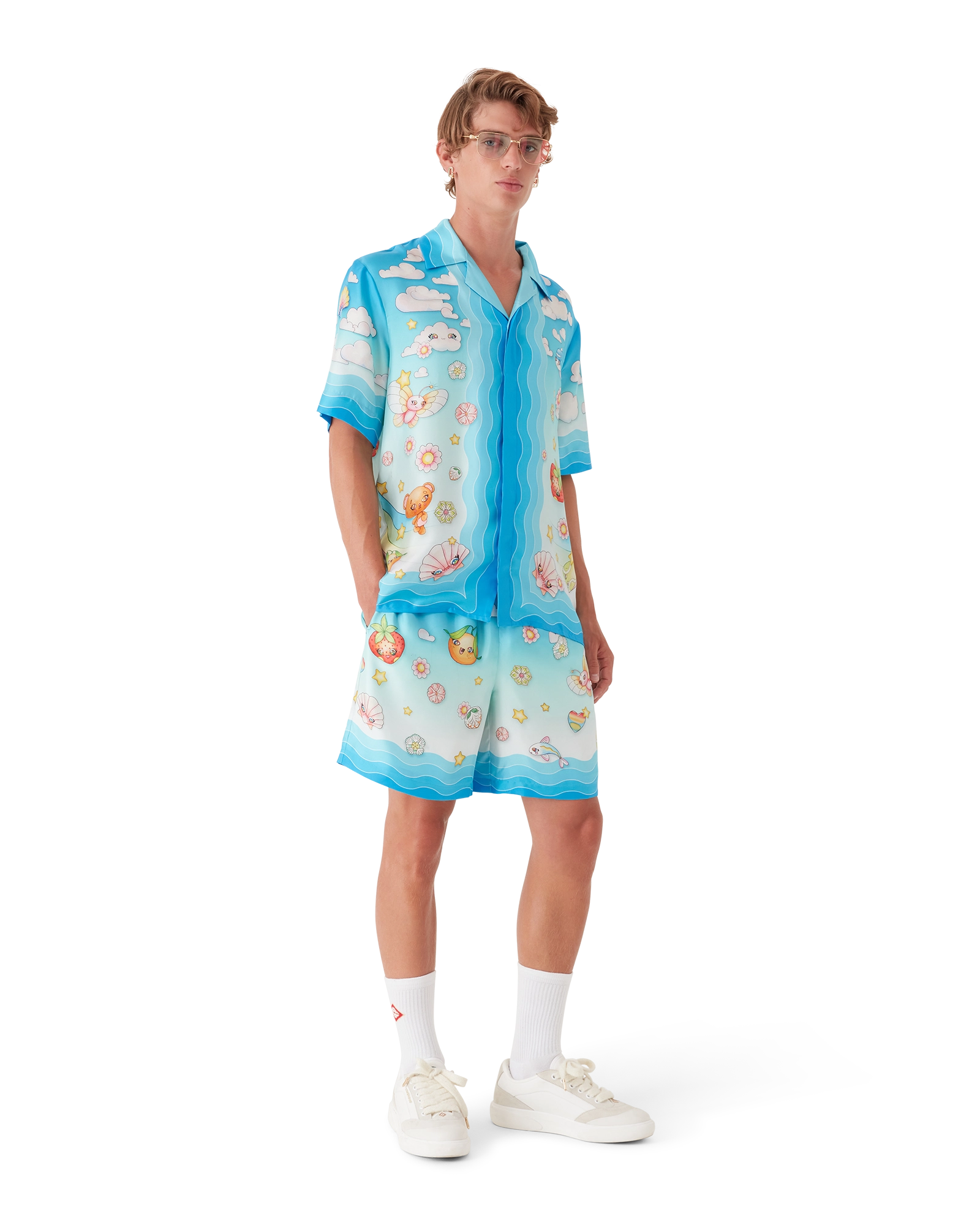 Kawaii Motif Short Sleeve Silk Twill  Shirt