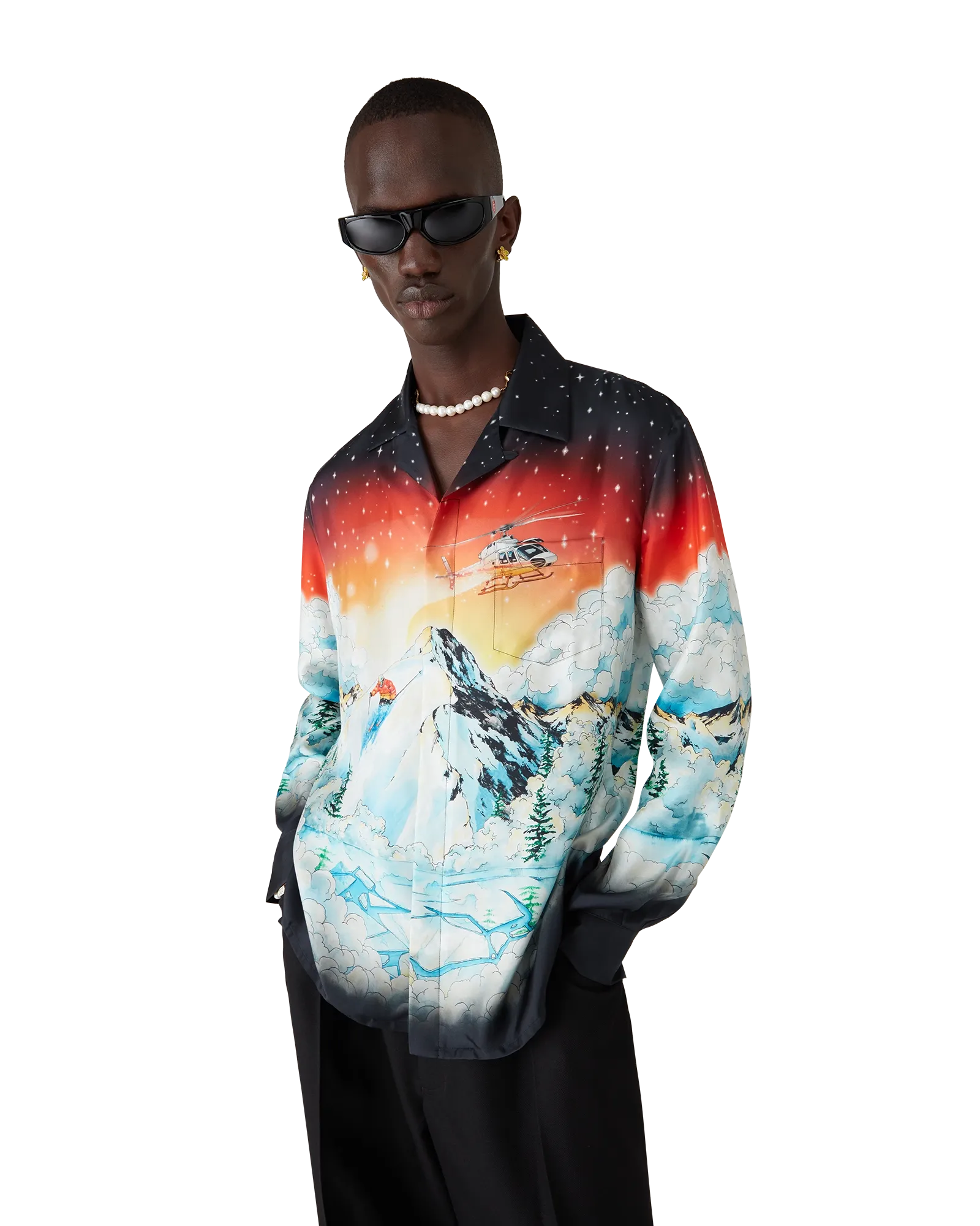 Ski Lake  Long Sleeve Silk Twill Shirt