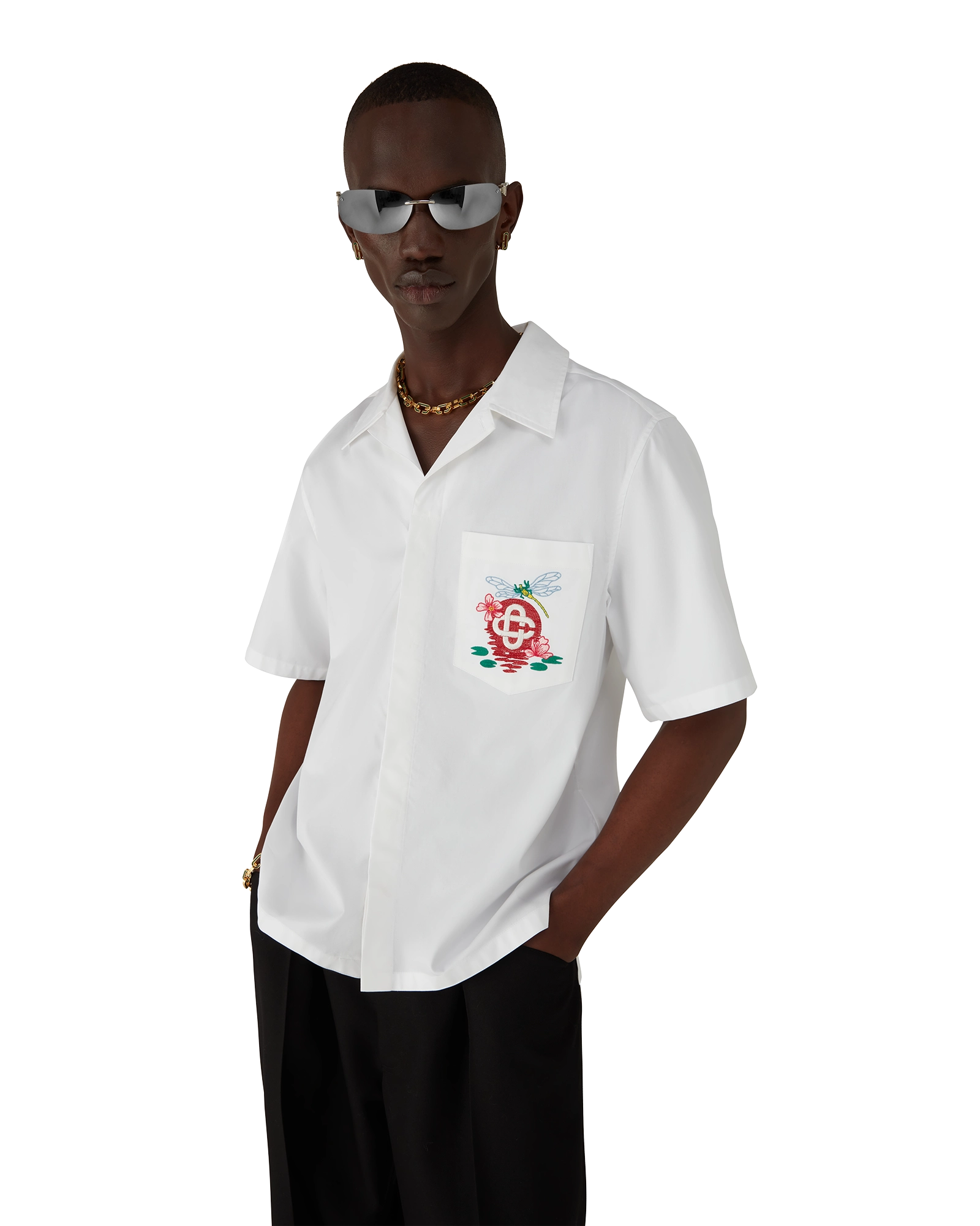 Cotton Poplin Embroidered Short Sleeve Shirt