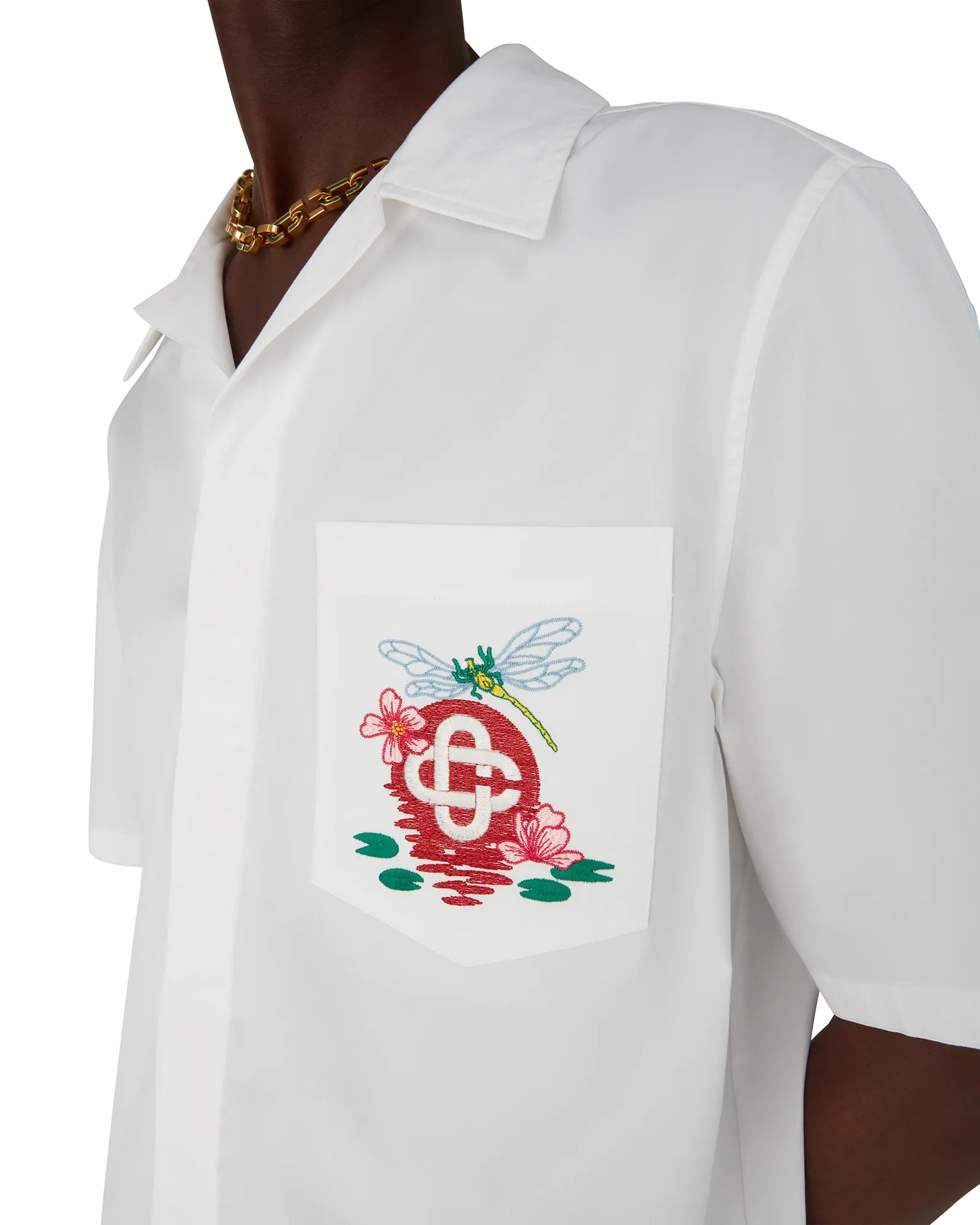 Cotton Poplin Embroidered Short Sleeve Shirt