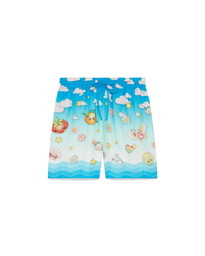 Kawaii Motif Silk Twill Shorts