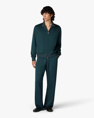 Dark Teal Monogram Zip-Up Track Jacket