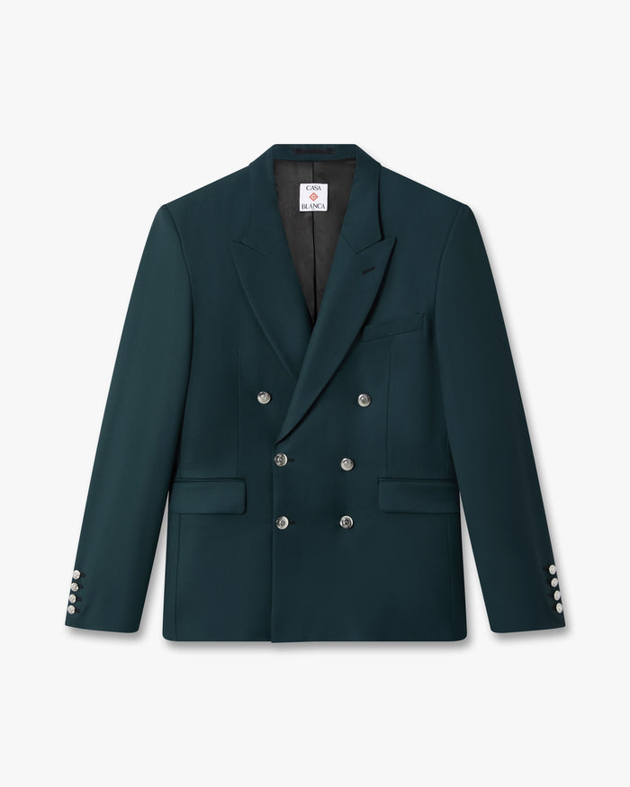 Dark Teal Wool Double-Breasted Jacket