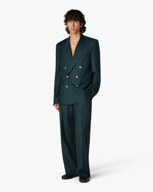 Dark Teal Wool Double-Breasted Jacket