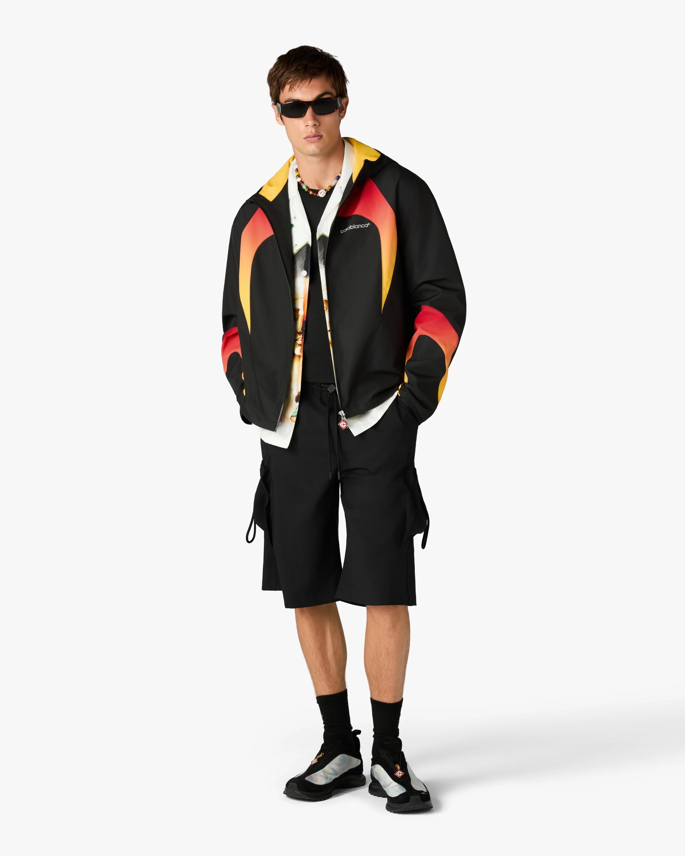 Black & Orange Gradient Zip-Up Hooded Jacket