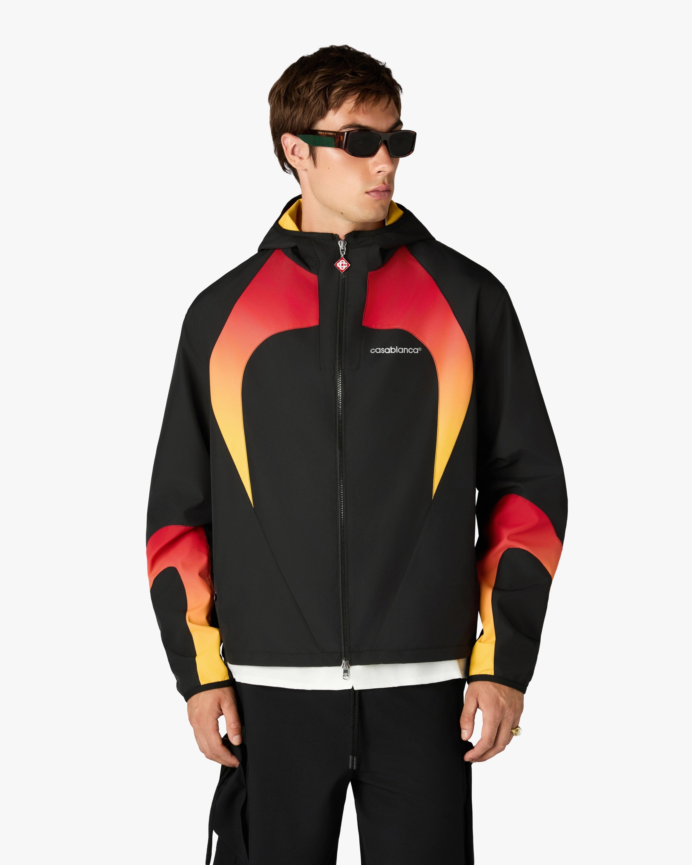 Black & Orange Gradient Zip-Up Hooded Jacket