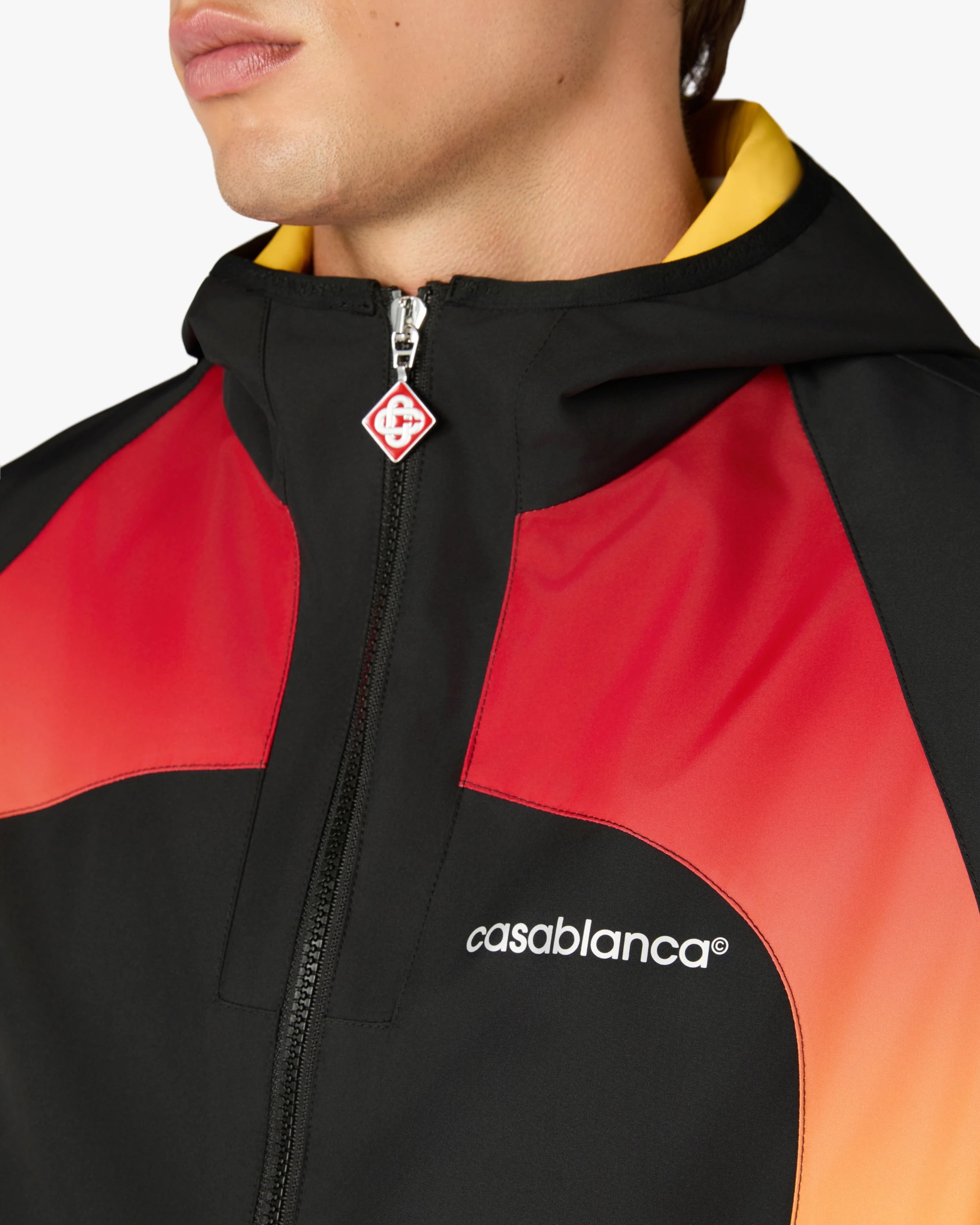Black & Orange Gradient Zip-Up Hooded Jacket