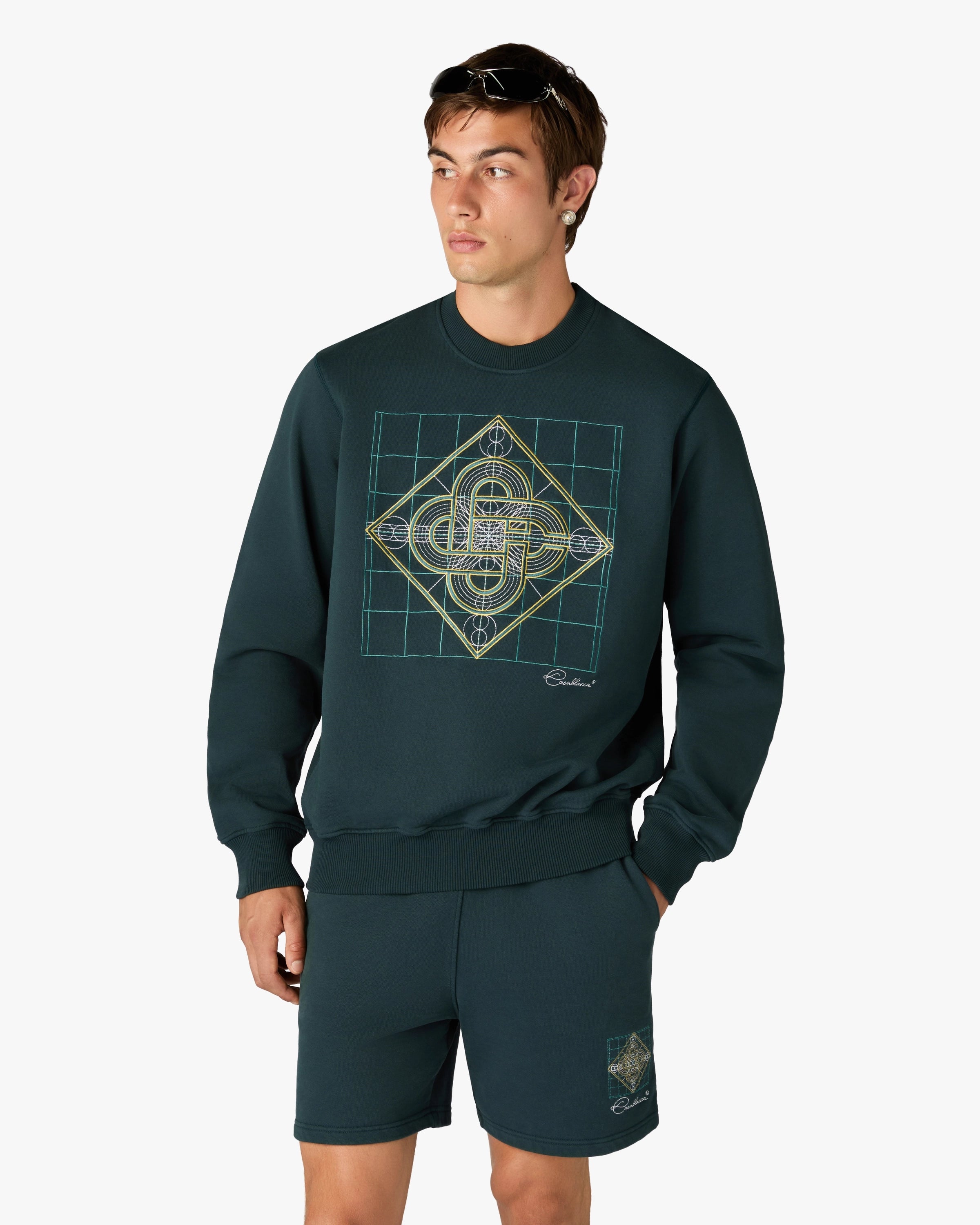 Dark Teal Logo Geometrie Sacree Embroidered Sweatshirt