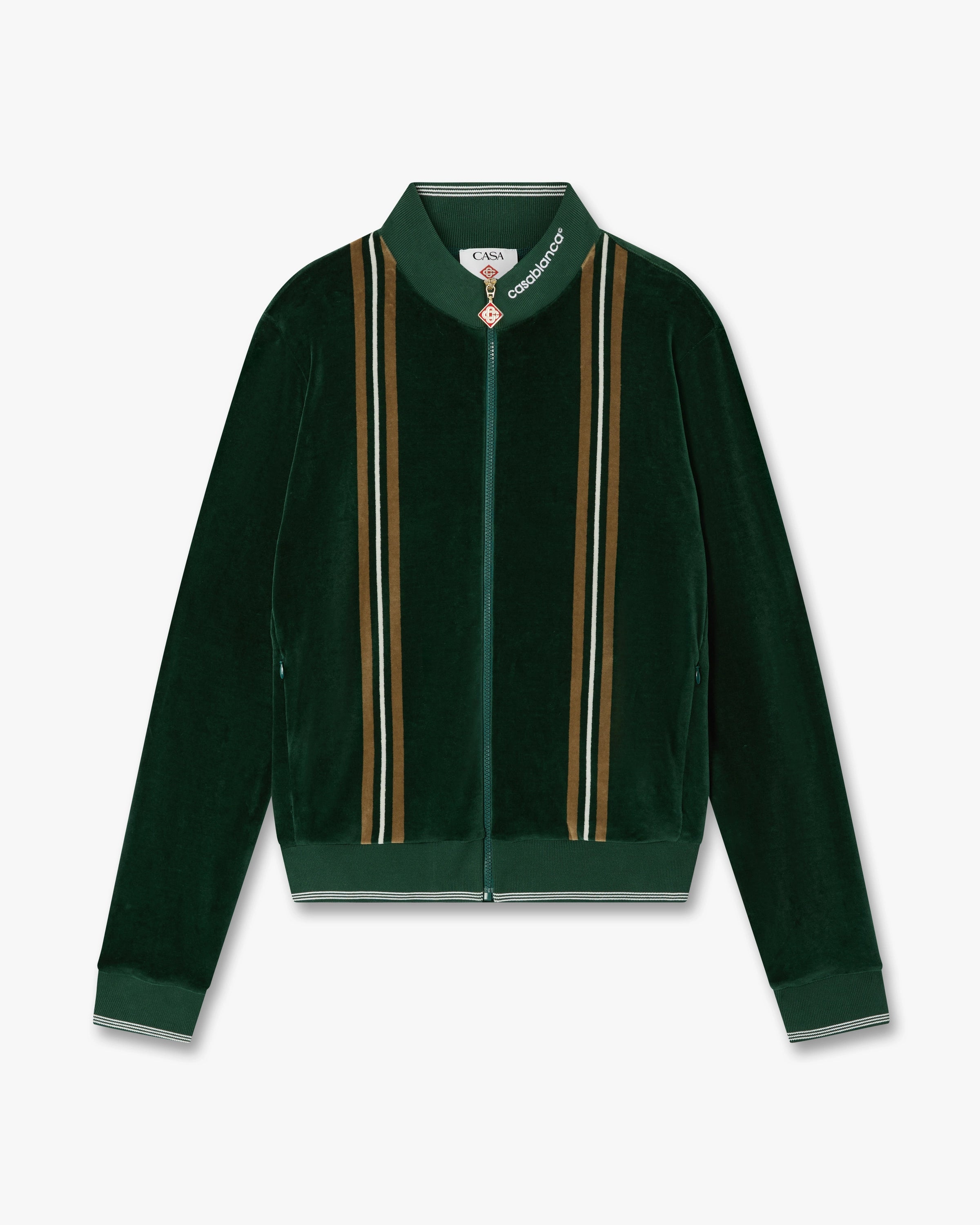 Green & Brown Stripe Velour Track Jacket