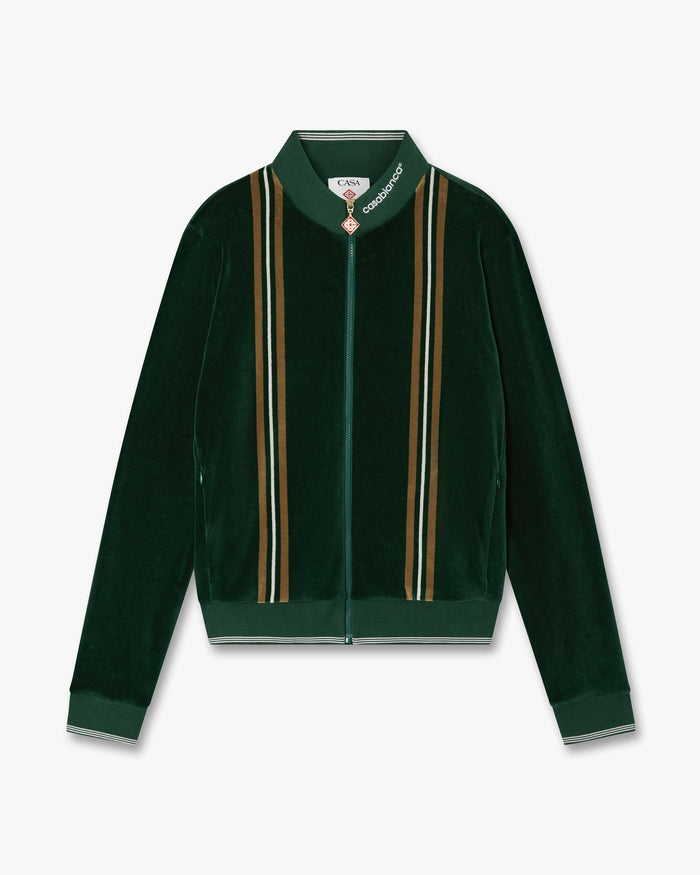 Green & Brown Stripe Velour Track Jacket