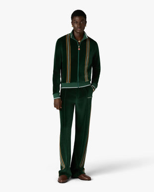 Green & Brown Stripe Velour Track Jacket