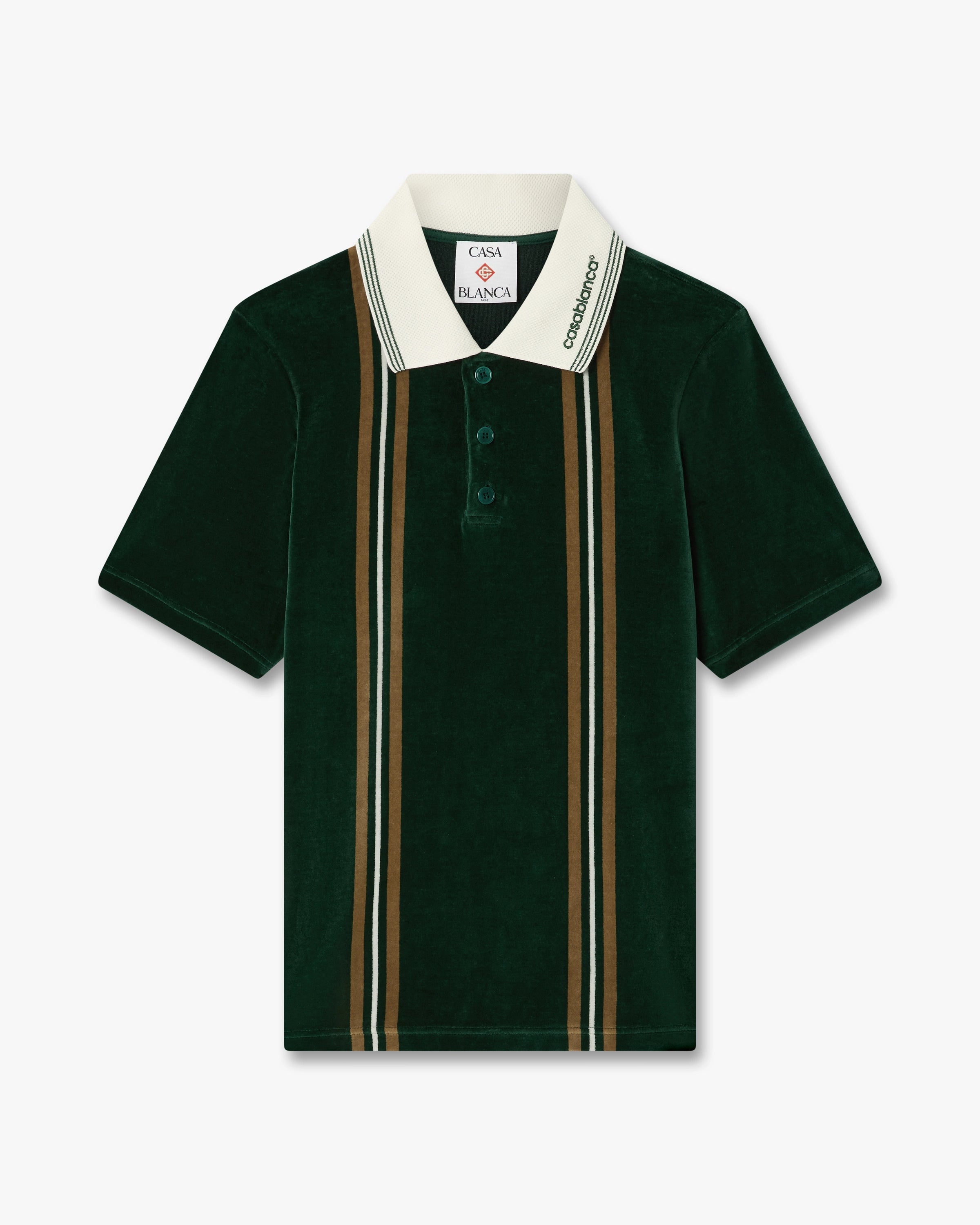 Green & Brown Stripe Velour Short Sleeve Polo Shirt