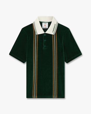 Polo à manches courtes en velours à rayures vertes et marron
