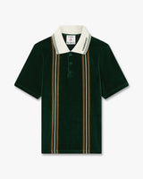 Green & Brown Stripe Velour Short Sleeve Polo Shirt