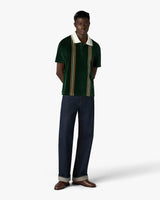 Green & Brown Stripe Velour Short Sleeve Polo Shirt