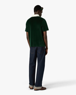 Green & Brown Stripe Velour Short Sleeve Polo Shirt
